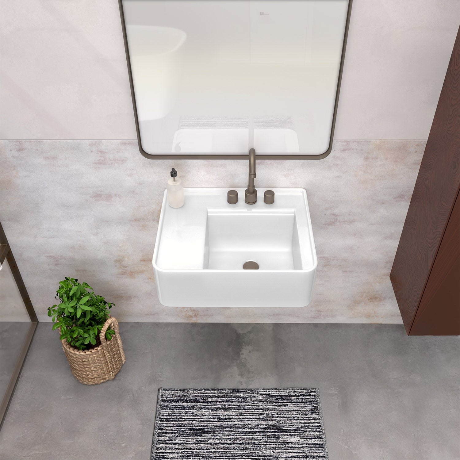 22" Rectangular Wall Mount Basin with Faucet Drilling and Rear Center Drain Location