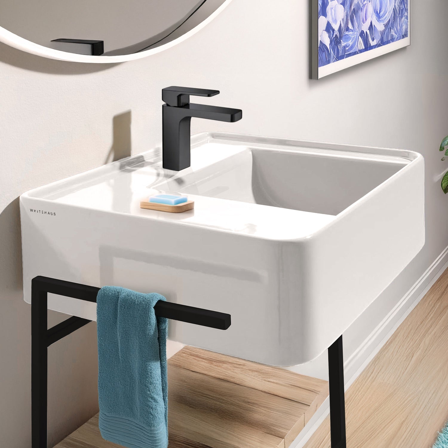 26" Rectangular Wall Mount Basin with Faucet Drilling and Rear Center Drain Location