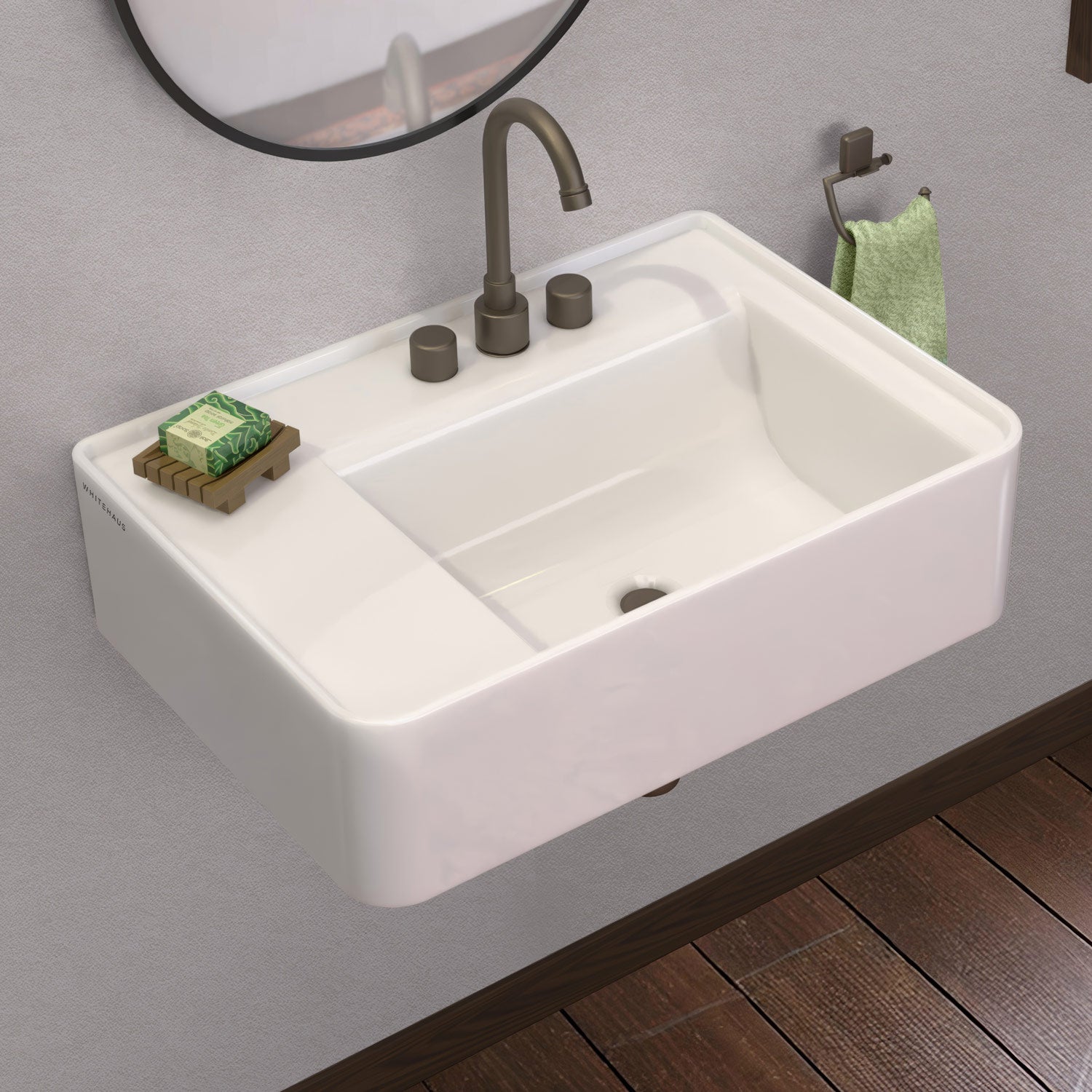 26" Rectangular Wall Mount Basin with Faucet Drilling and Rear Center Drain Location
