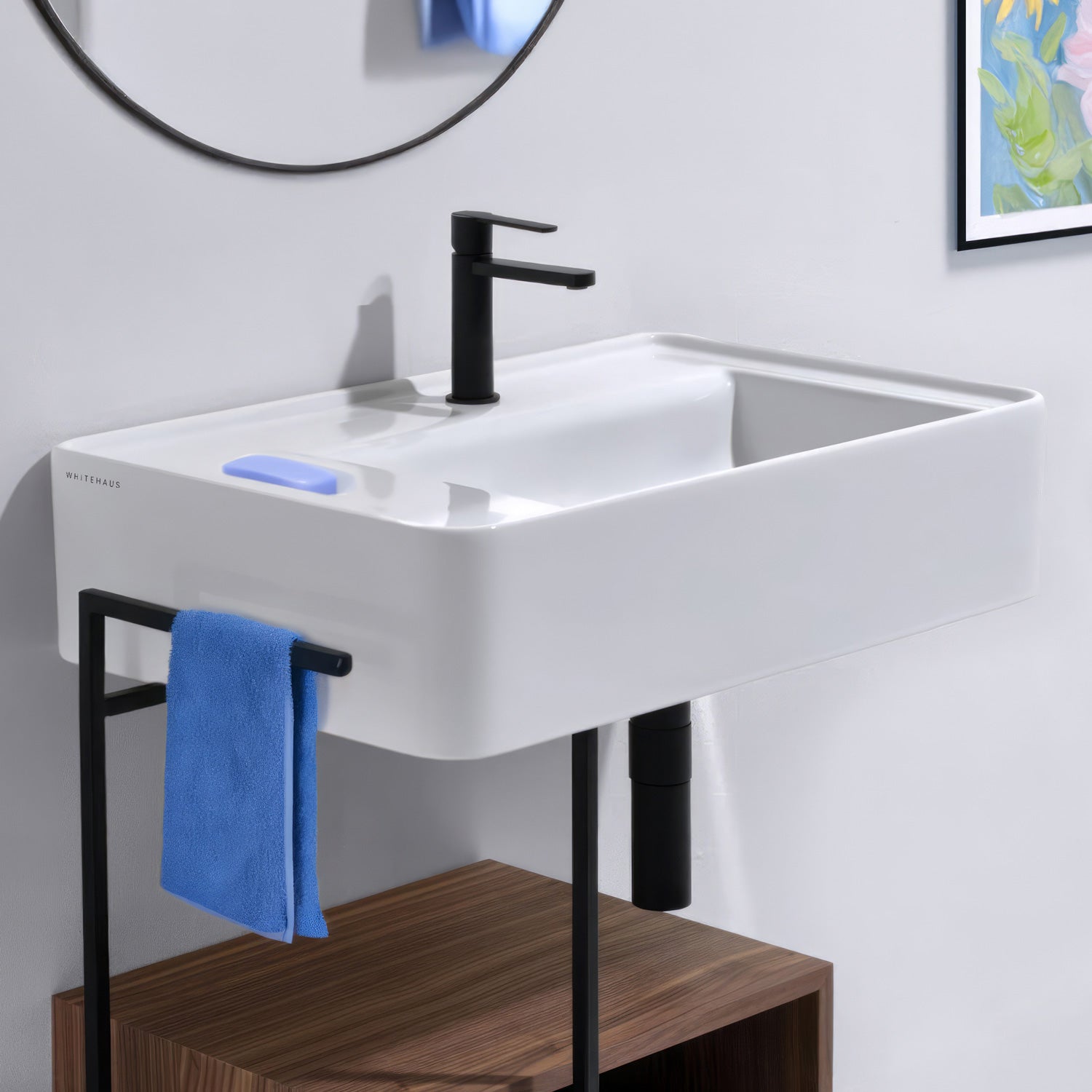 30" Rectangular Wall Mount Basin with Faucet Drilling and Rear Center Drain Location