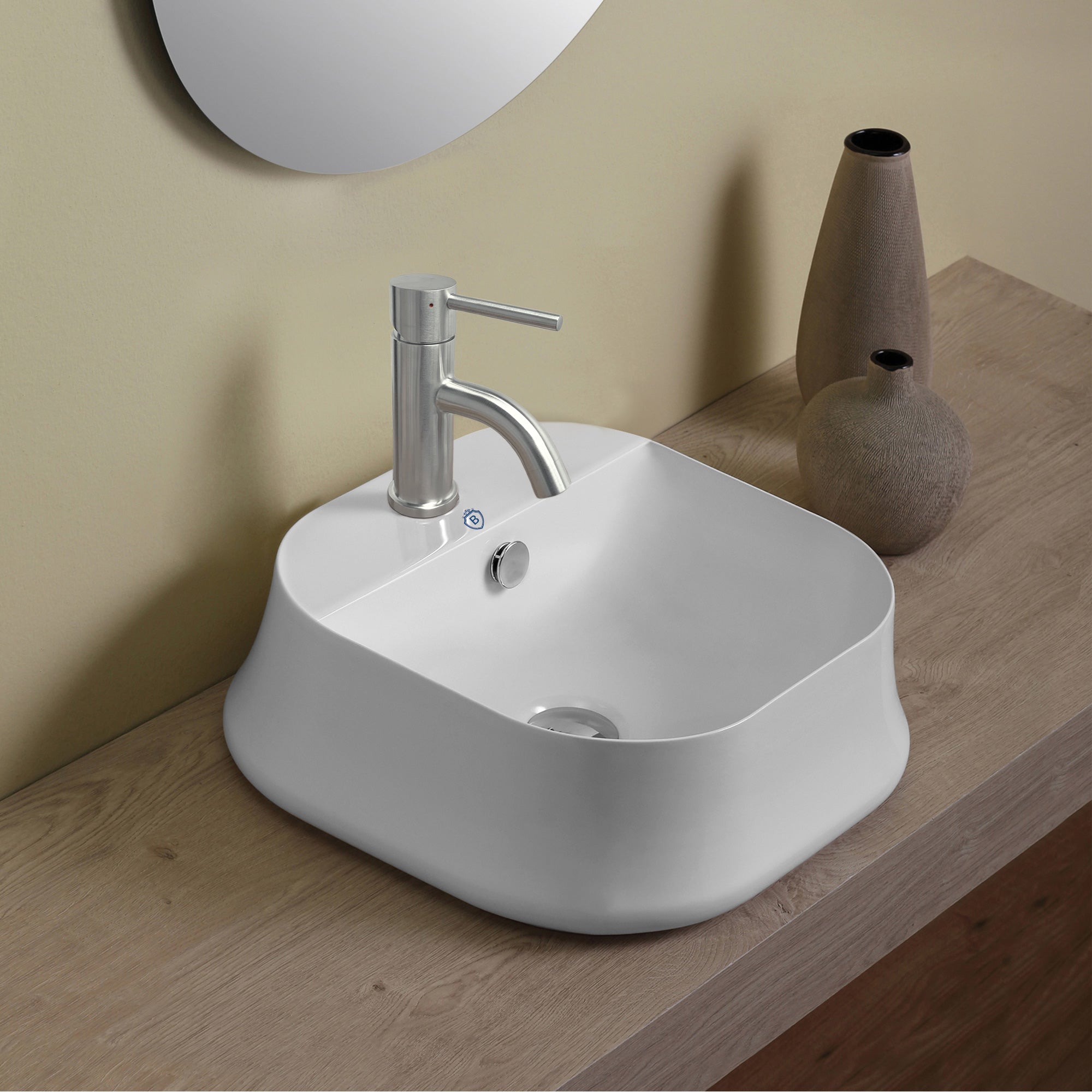 Britannia Square Above Mount Basin with Single Faucet Hole Drill