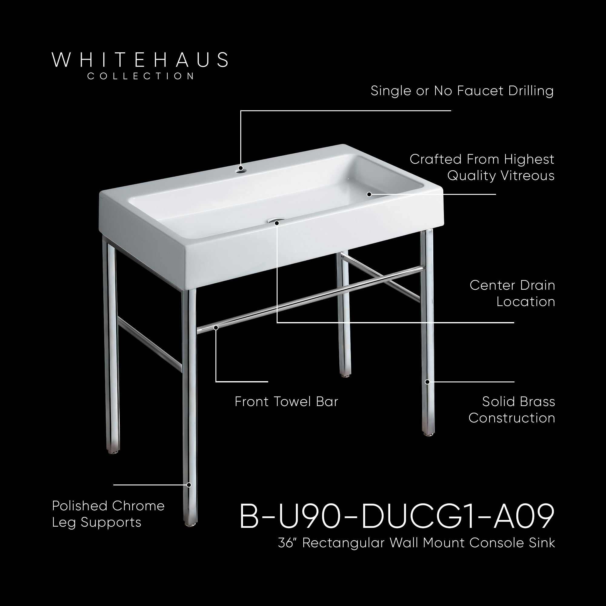 Britannia Large Rectangular Sink Console with Front towel Bar