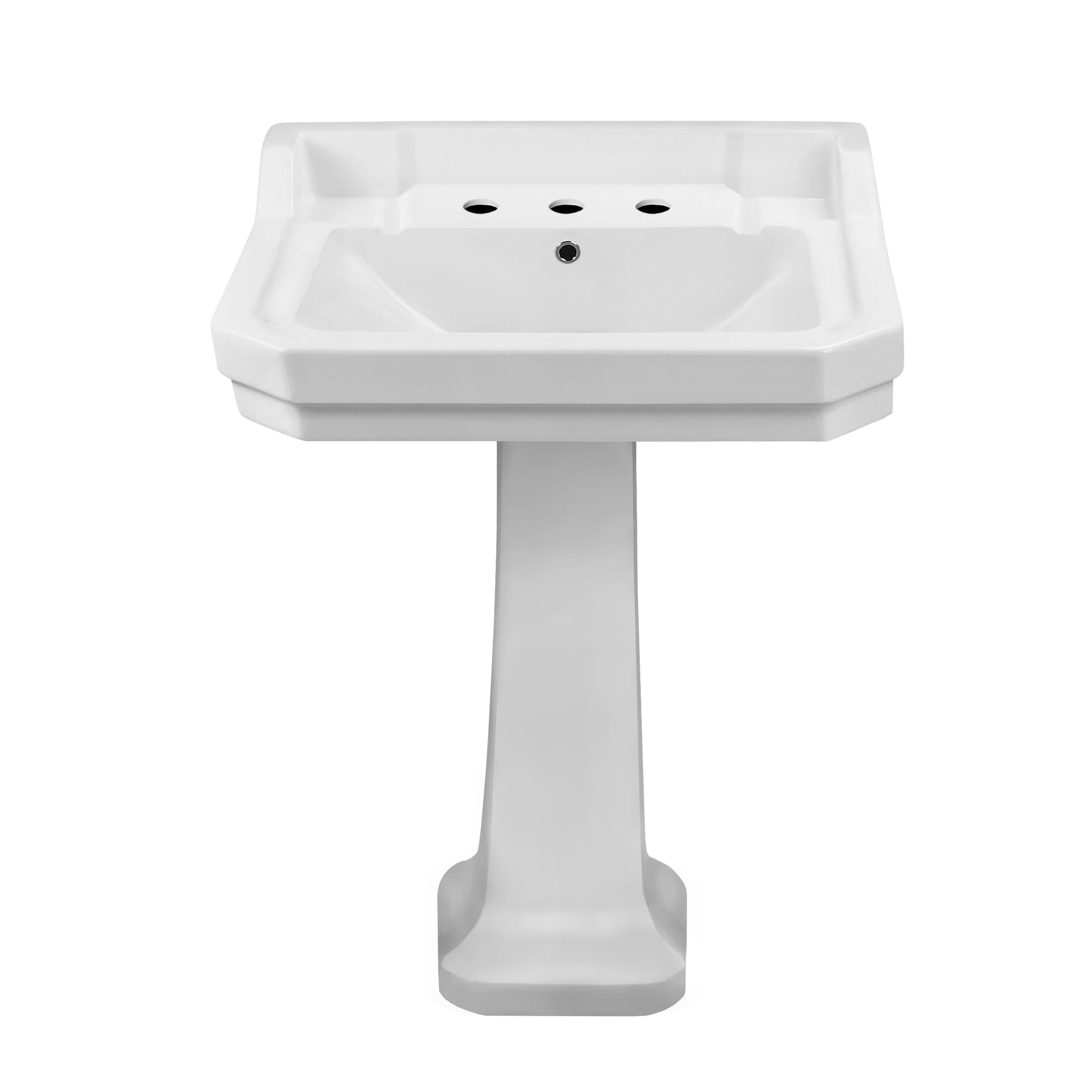 Isabella Collection Traditional Pedestal with Integrated Large Rectangular Bowl, Backsplash, Dual Soap Ledges, Decorative Trim and Overflow