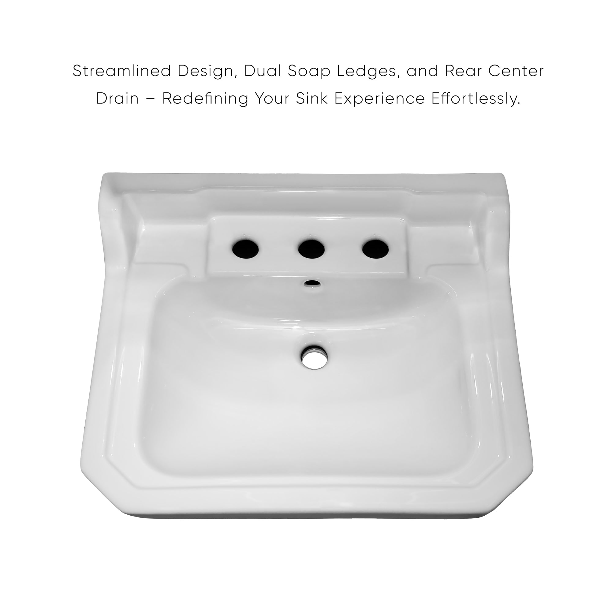Isabella Collection Traditional Pedestal with Integrated Large Rectangular Bowl, Backsplash, Dual Soap Ledges, Decorative Trim and Overflow