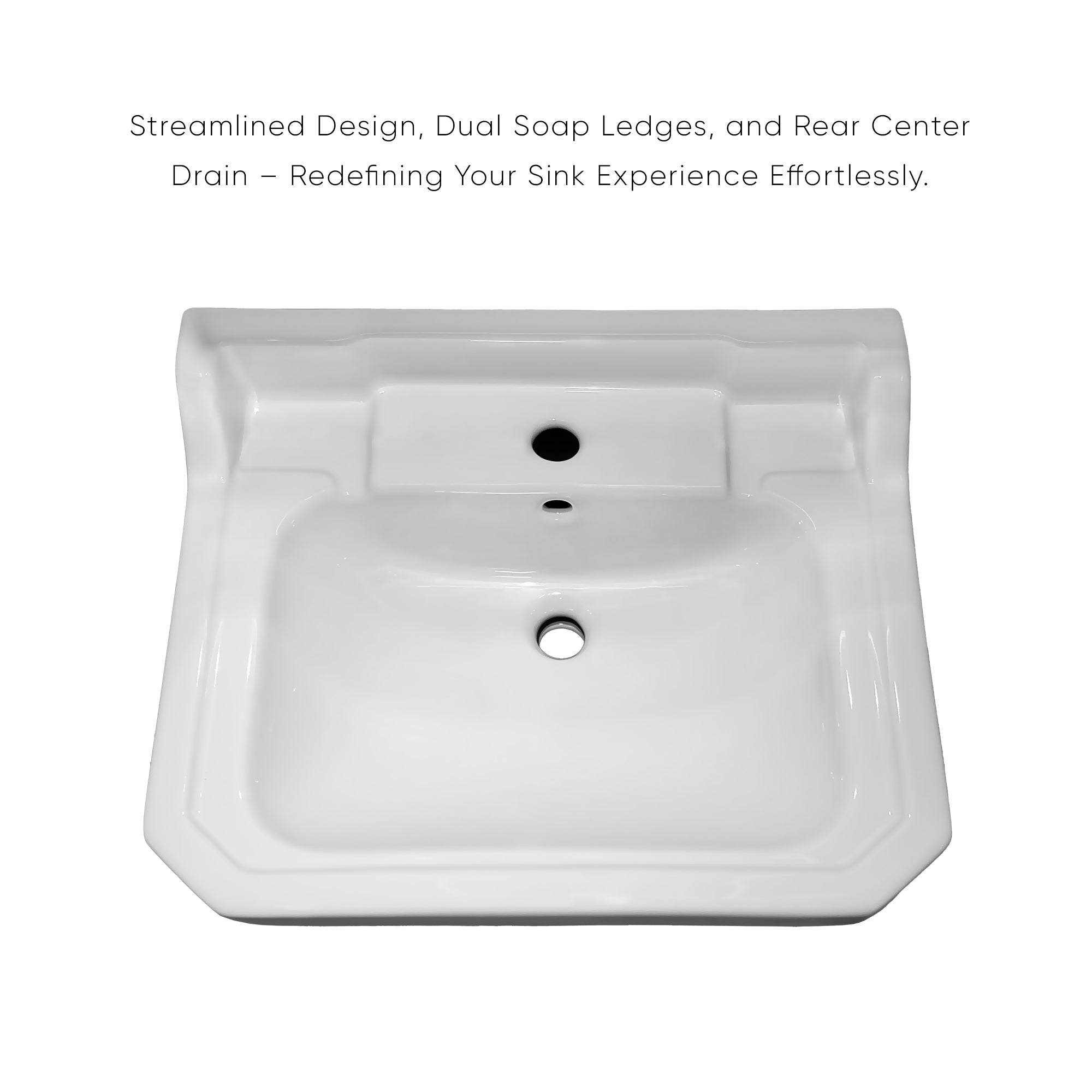 Isabella Collection Traditional Pedestal with Integrated Large Rectangular Bowl, Backsplash, Dual Soap Ledges, Decorative Trim and Overflow