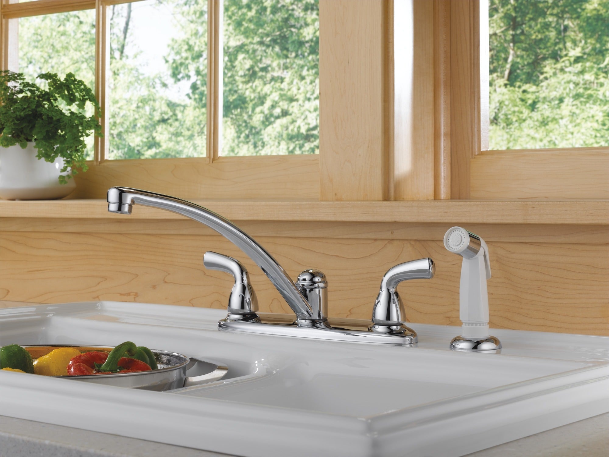 Delta Foundations® Two Handle Kitchen Faucet with Spray