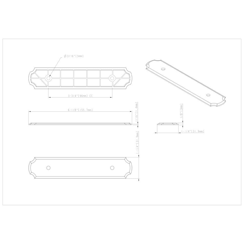 Hardware Resources 6-1/8" O.L. (96 mm Center-to-Center) Polished Chrome Pull Backplate