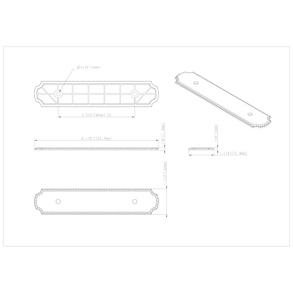 Hardware Resources 6-1/8" O.L. (96 mm Center-to-Center) Satin Nickel Rope Pull Backplate