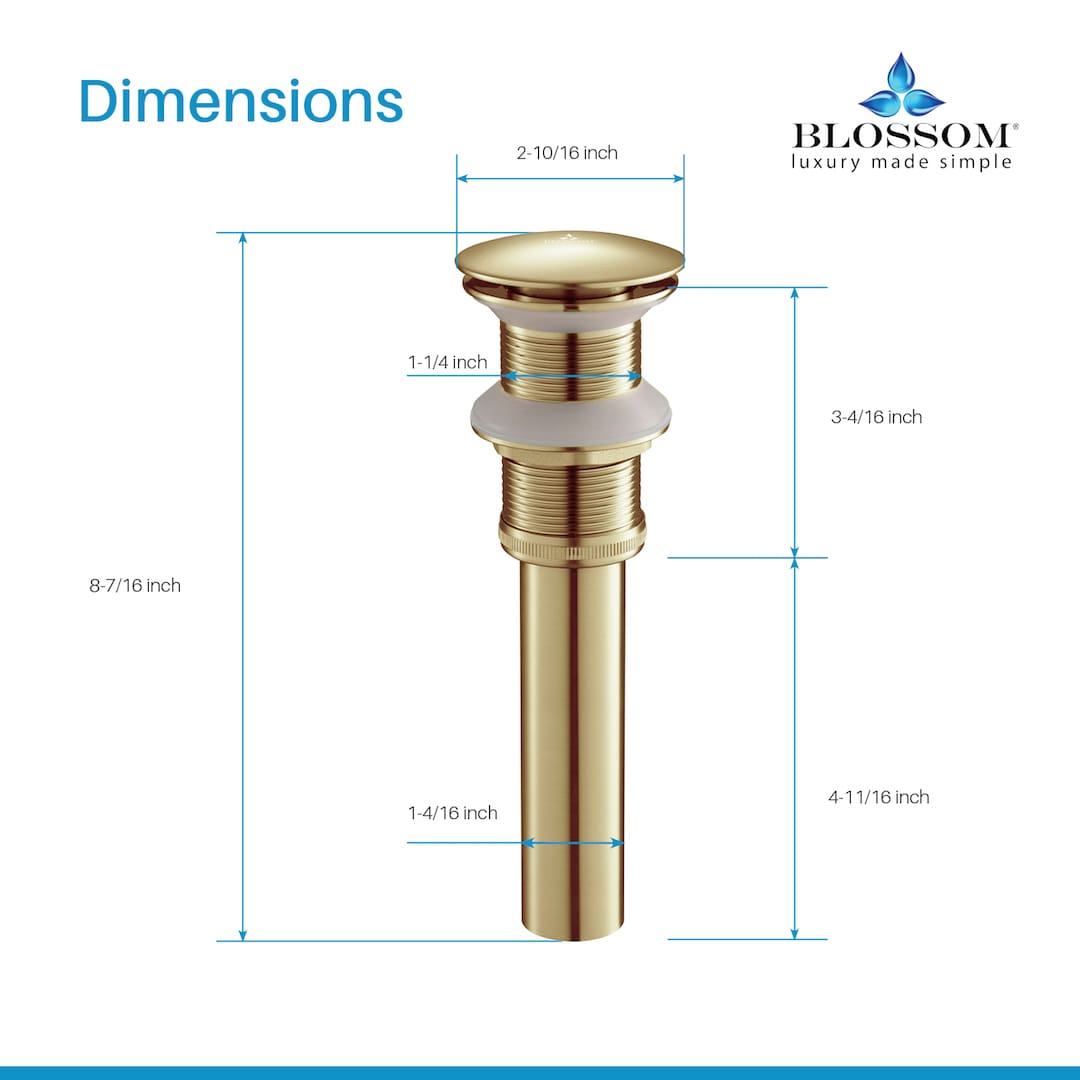 Blossom 1-1/4" Brass Pop up with NO Overflow