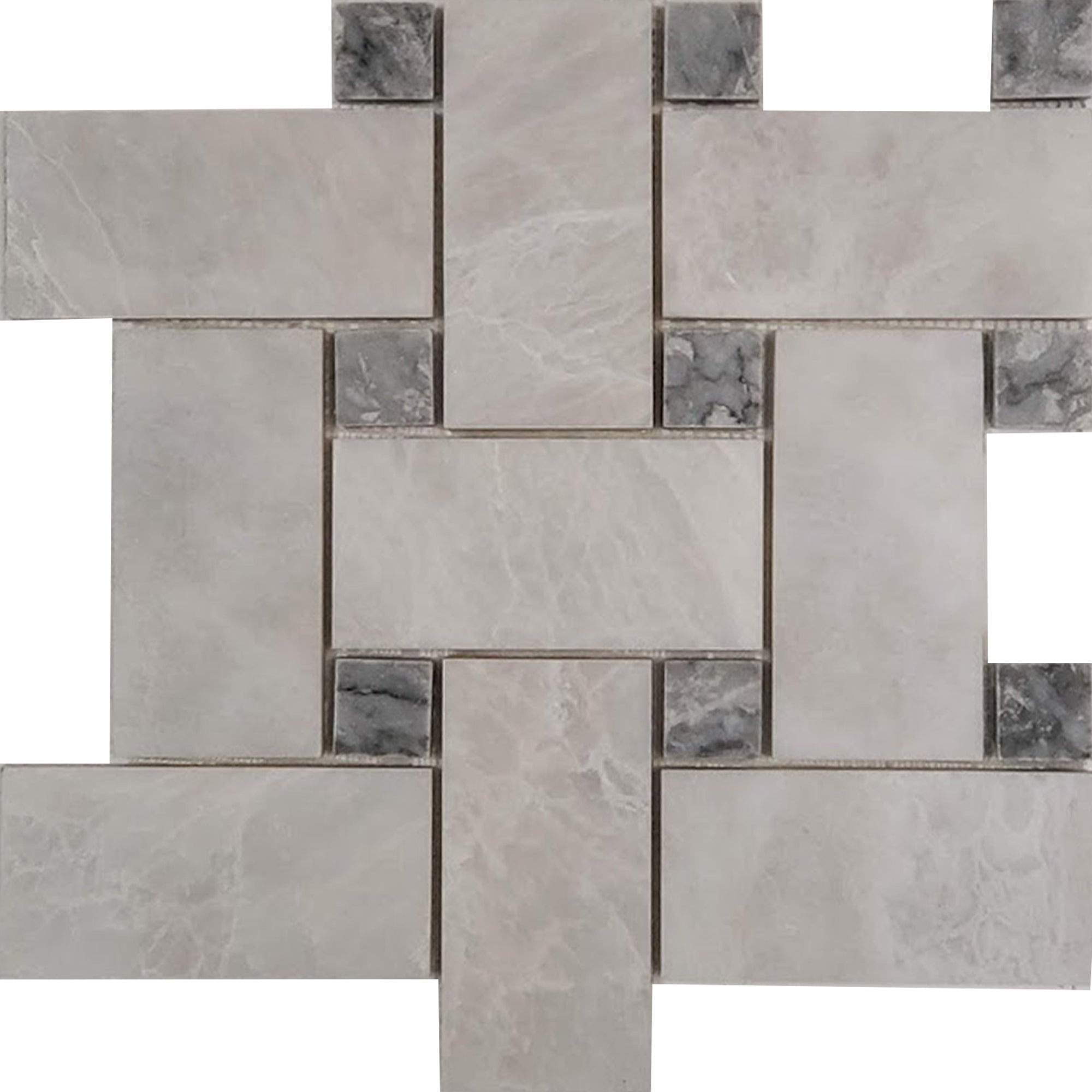 Big Basketweave Mosaic Alaska White With Grey Dot Marble Polished