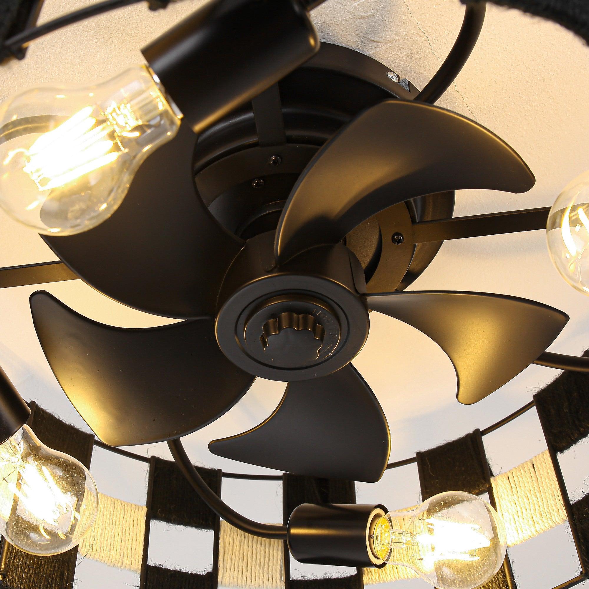 18 Inch Black Industrial Flush Mount Ceiling Fan with Light APP and Remote Control
