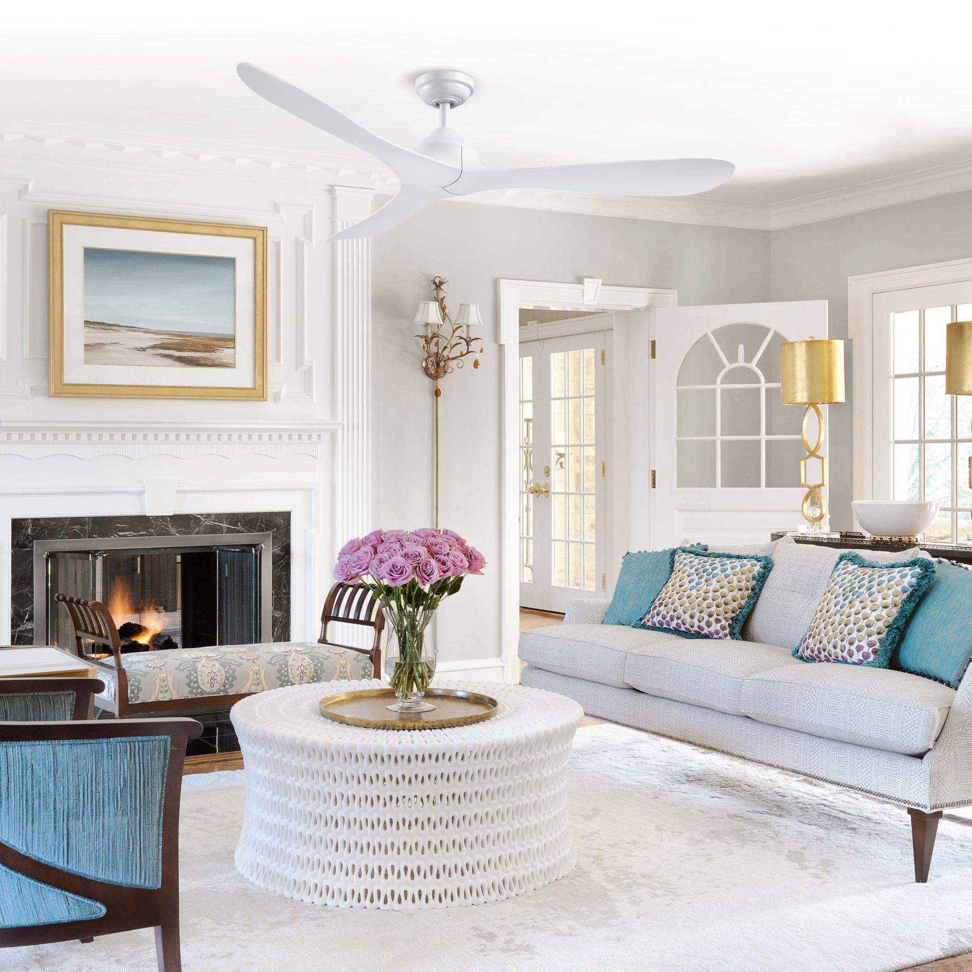 56" Modern DC Motor Downrod Mount Reversible Ceiling Fan With Remote Control