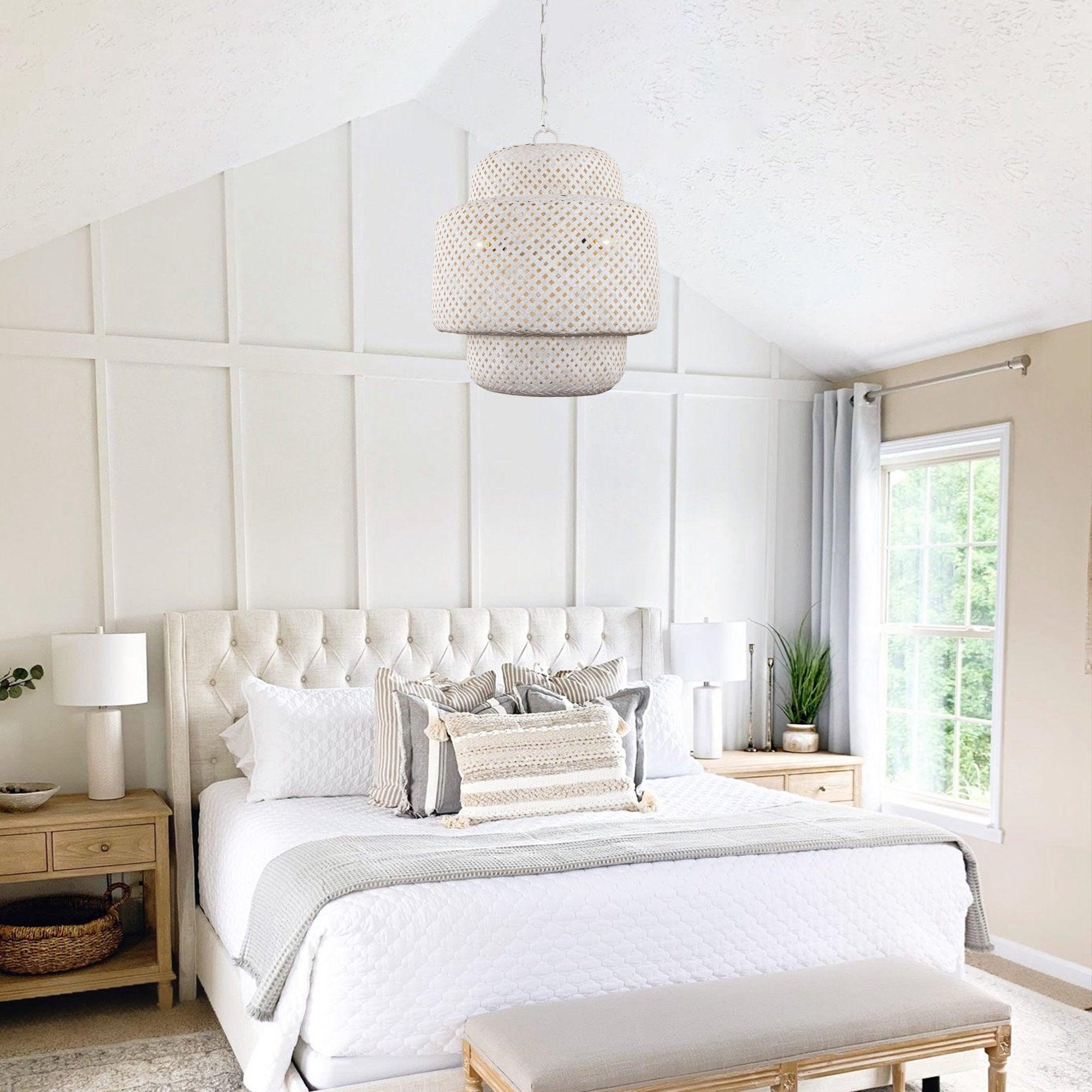 Rustic 3-Light White Dry Rated Farmhouse Island Pendant Hanging Light