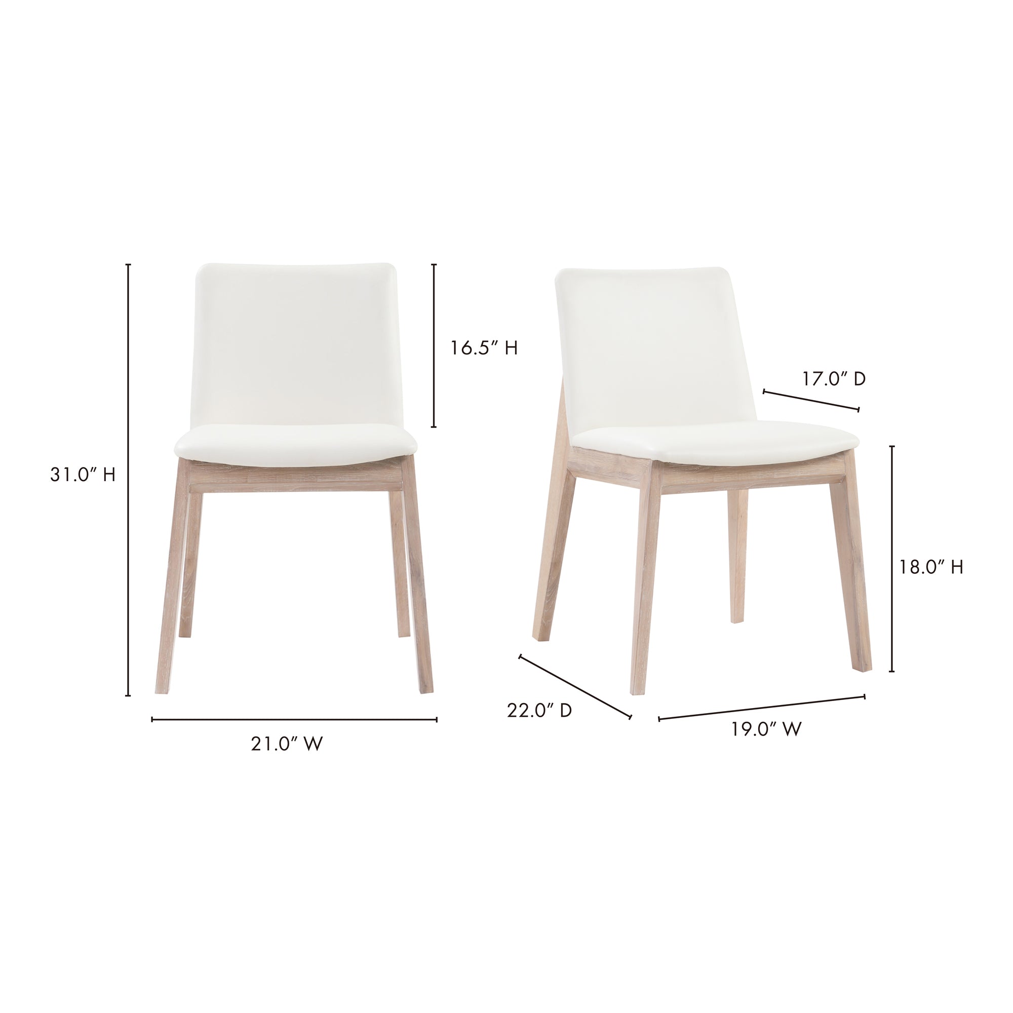 Moes Deco Oak Dining Chair Cream White PVC - Set Of Two BC-1086-05