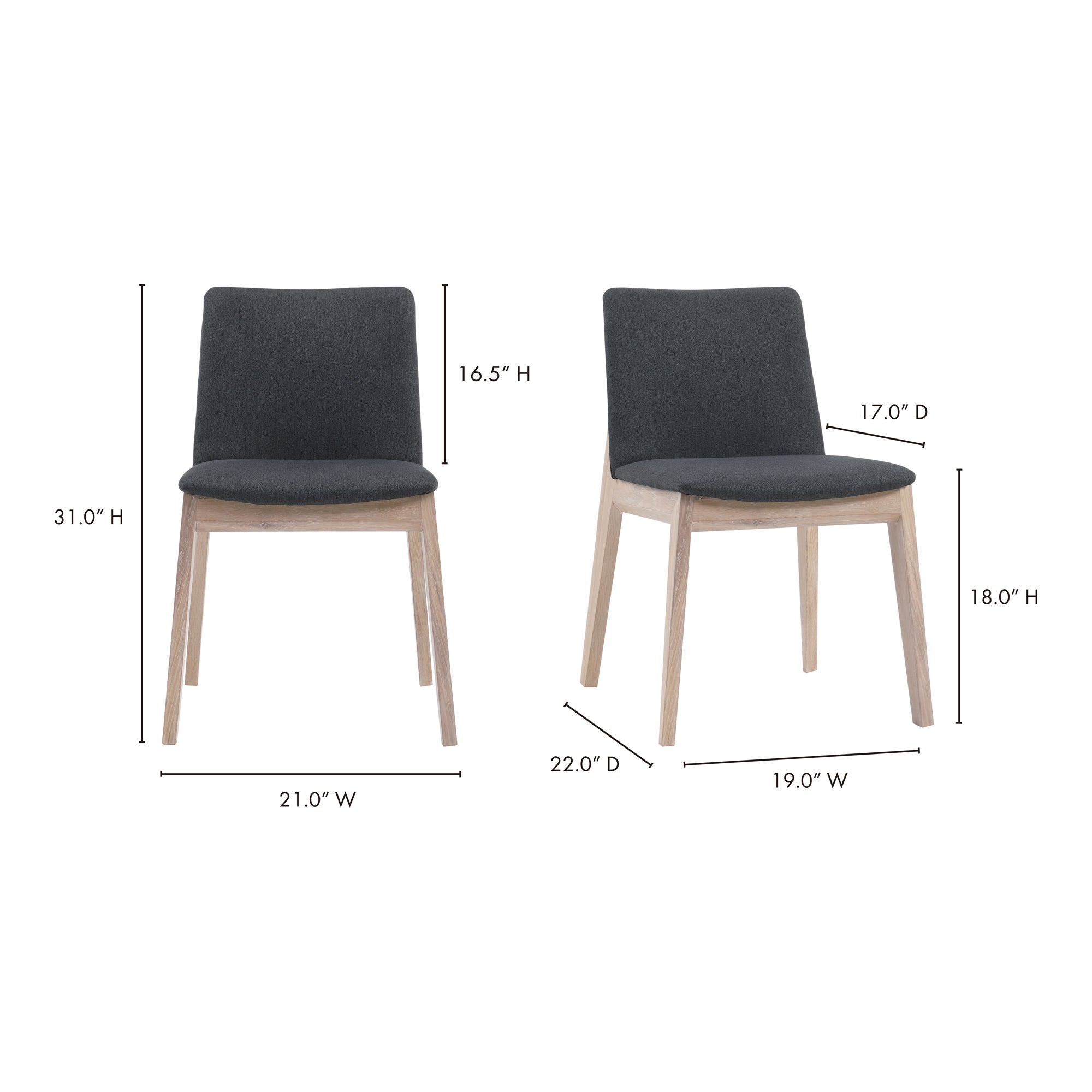 Moes Deco Oak Dining Chair Dark Grey - Set Of Two BC-1086-25