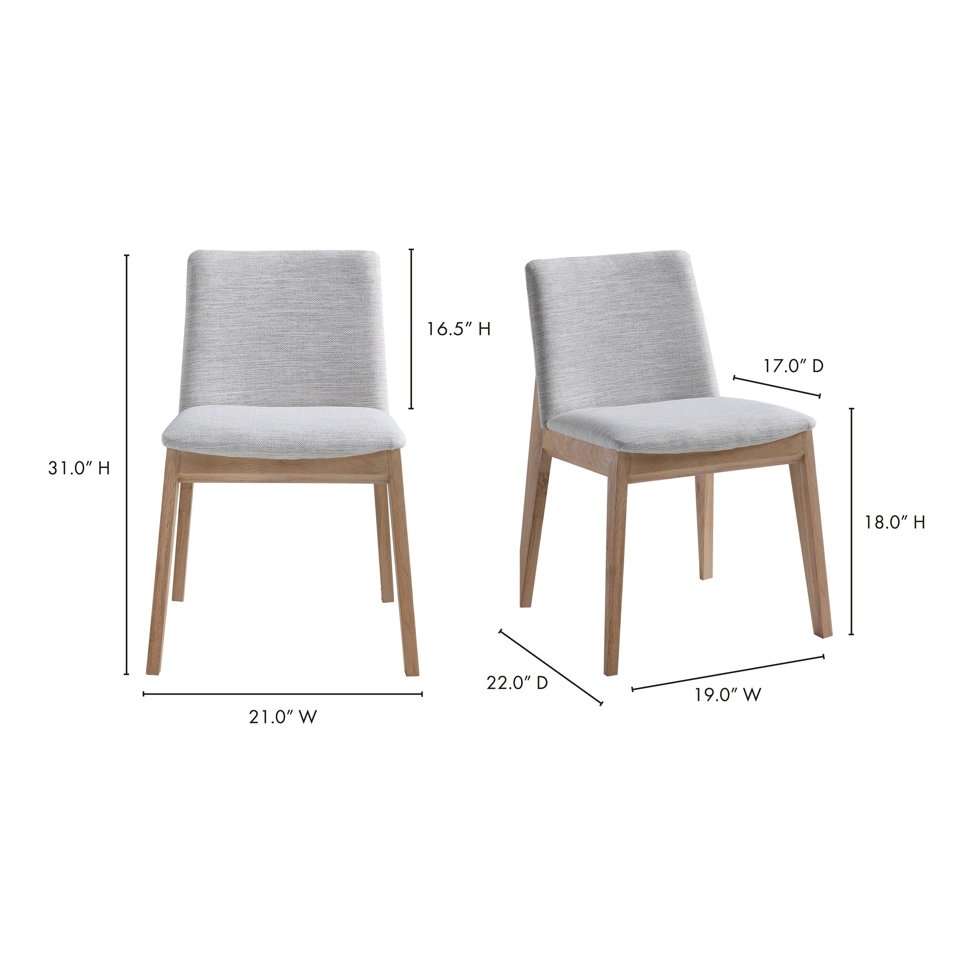Moes Deco Oak Dining Chair Light Grey - Set Of Two BC-1086-29