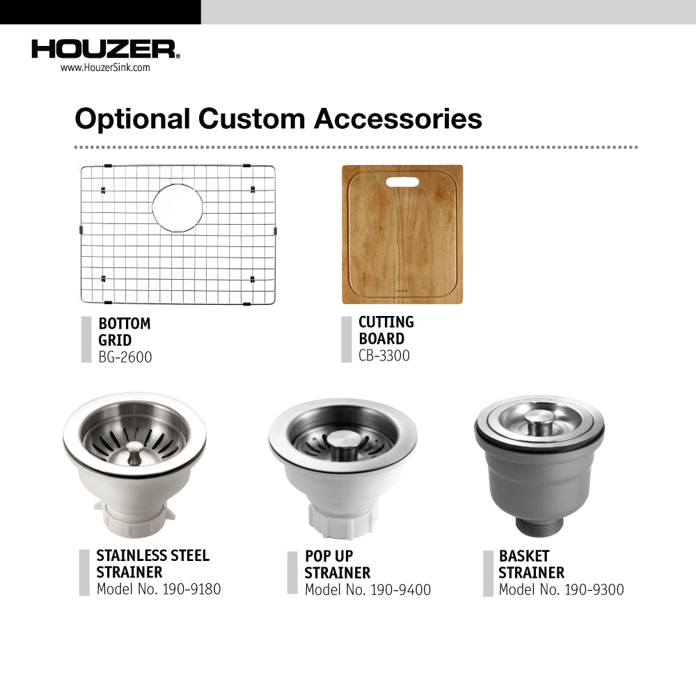 Houzer Bellus 25" Stainless Steel Drop-in Topmount 1-hole Single Bowl Kitchen Sink with Strainer & Grid