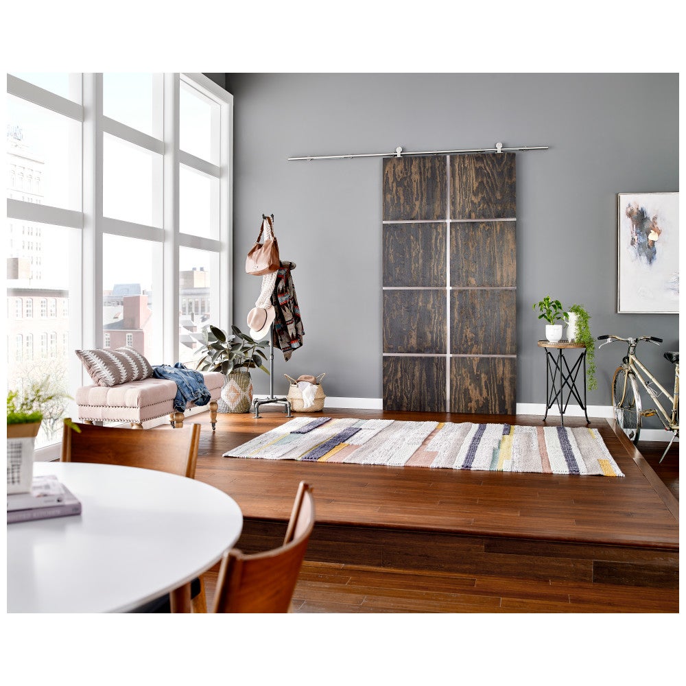 Hardware Resources Barn Door Hardware Kit Contemporary Bar with Soft-close Stainless Steel 6 ft Length - Retail Packaged