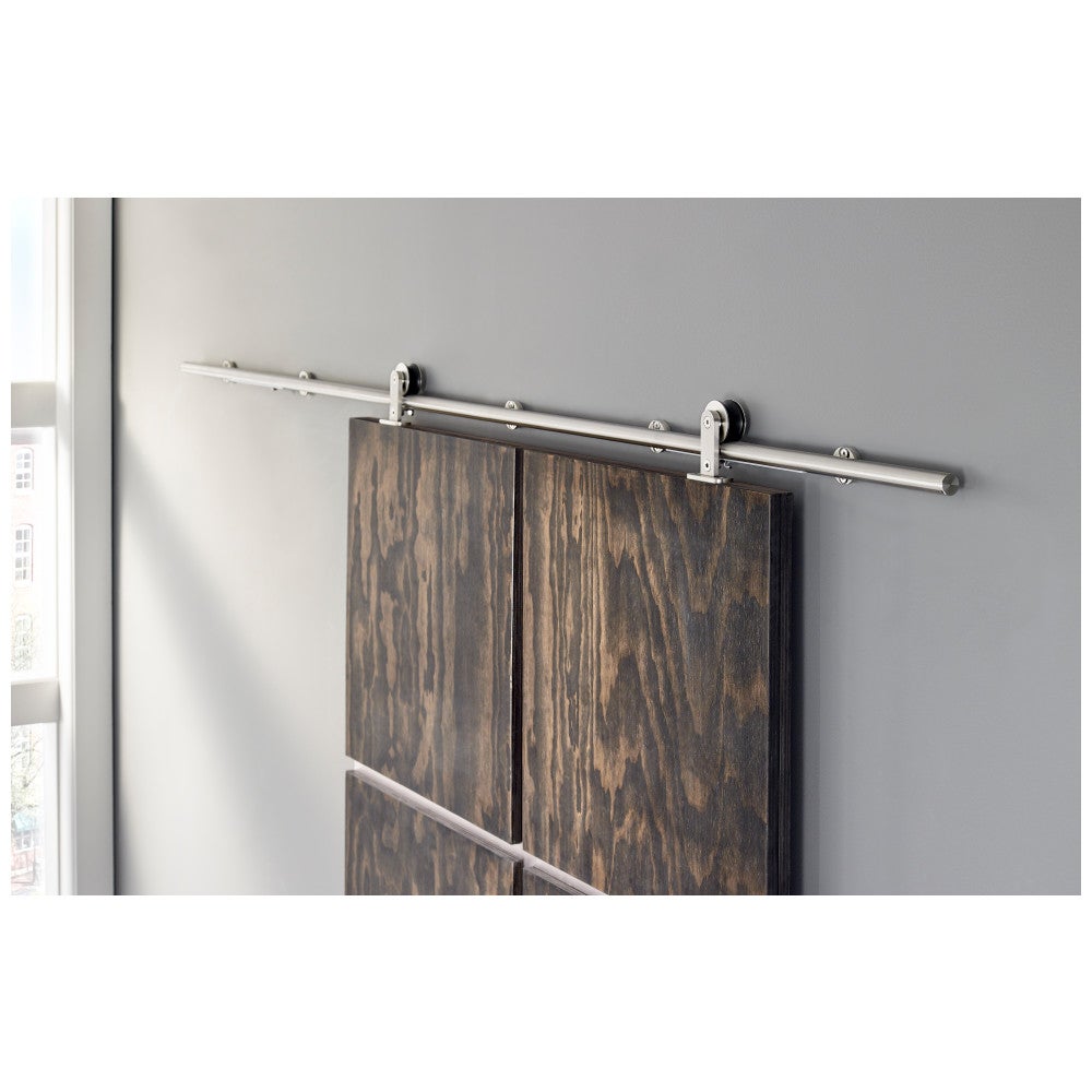 Hardware Resources Barn Door Hardware Kit Contemporary Bar with Soft-close Stainless Steel 6 ft Length - Retail Packaged