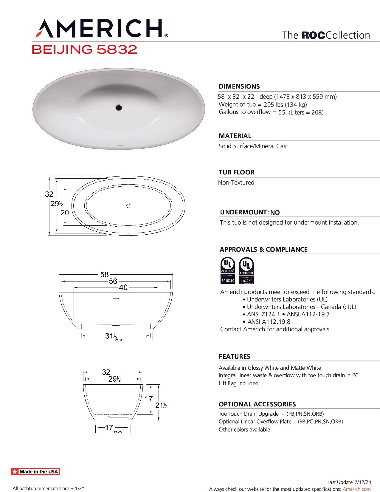 Americh Beijing 5832 - ROC ROC Bathtub RC2213-GW