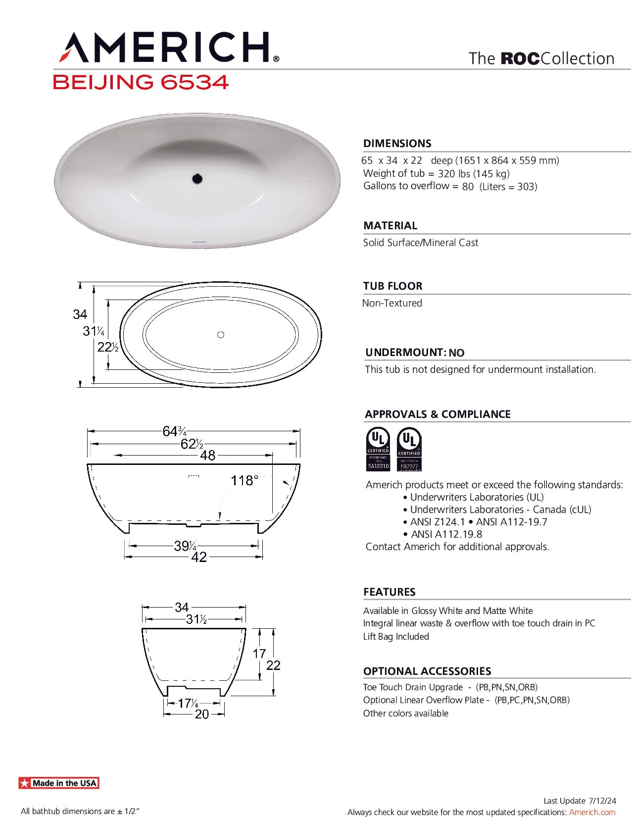 Americh Beijing 6534 - ROC ROC Bathtub RC2210-GW