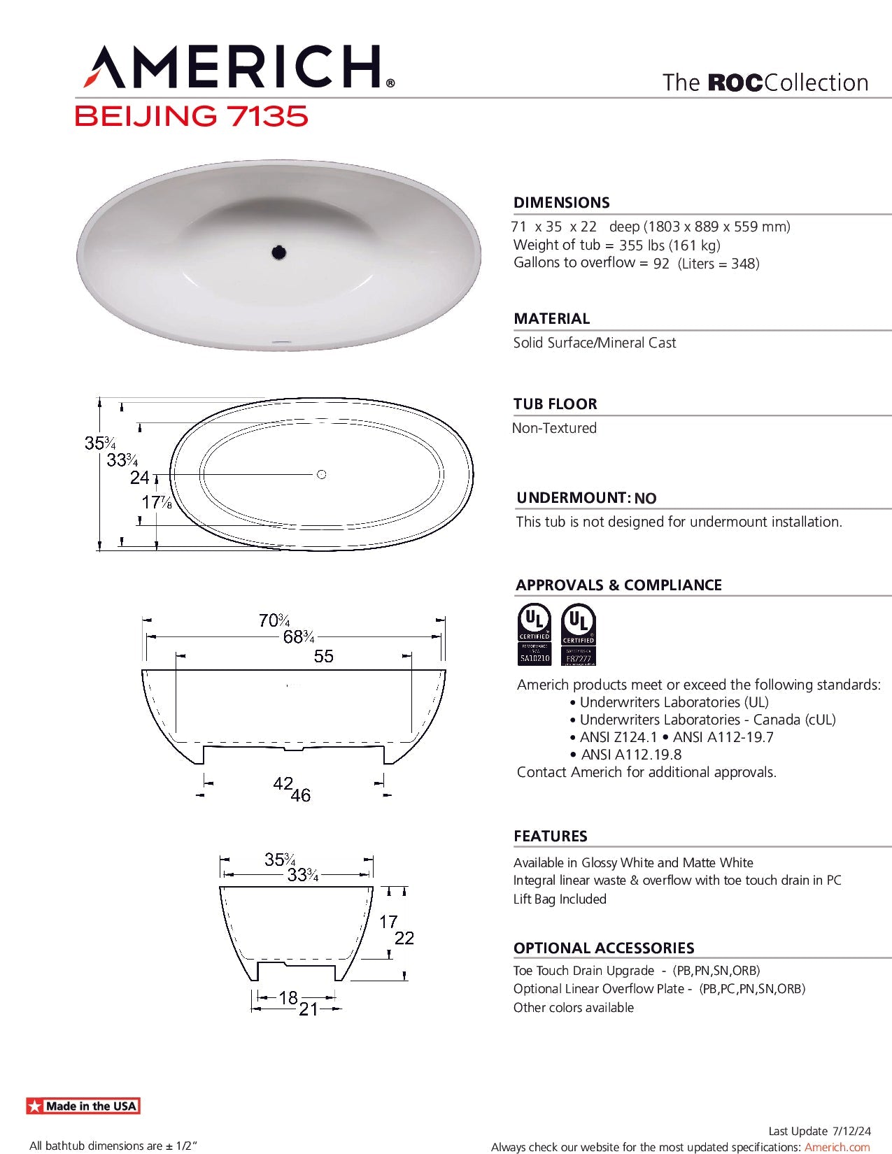 Americh Beijing 7135 - ROC ROC Bathtub RC2206-GW