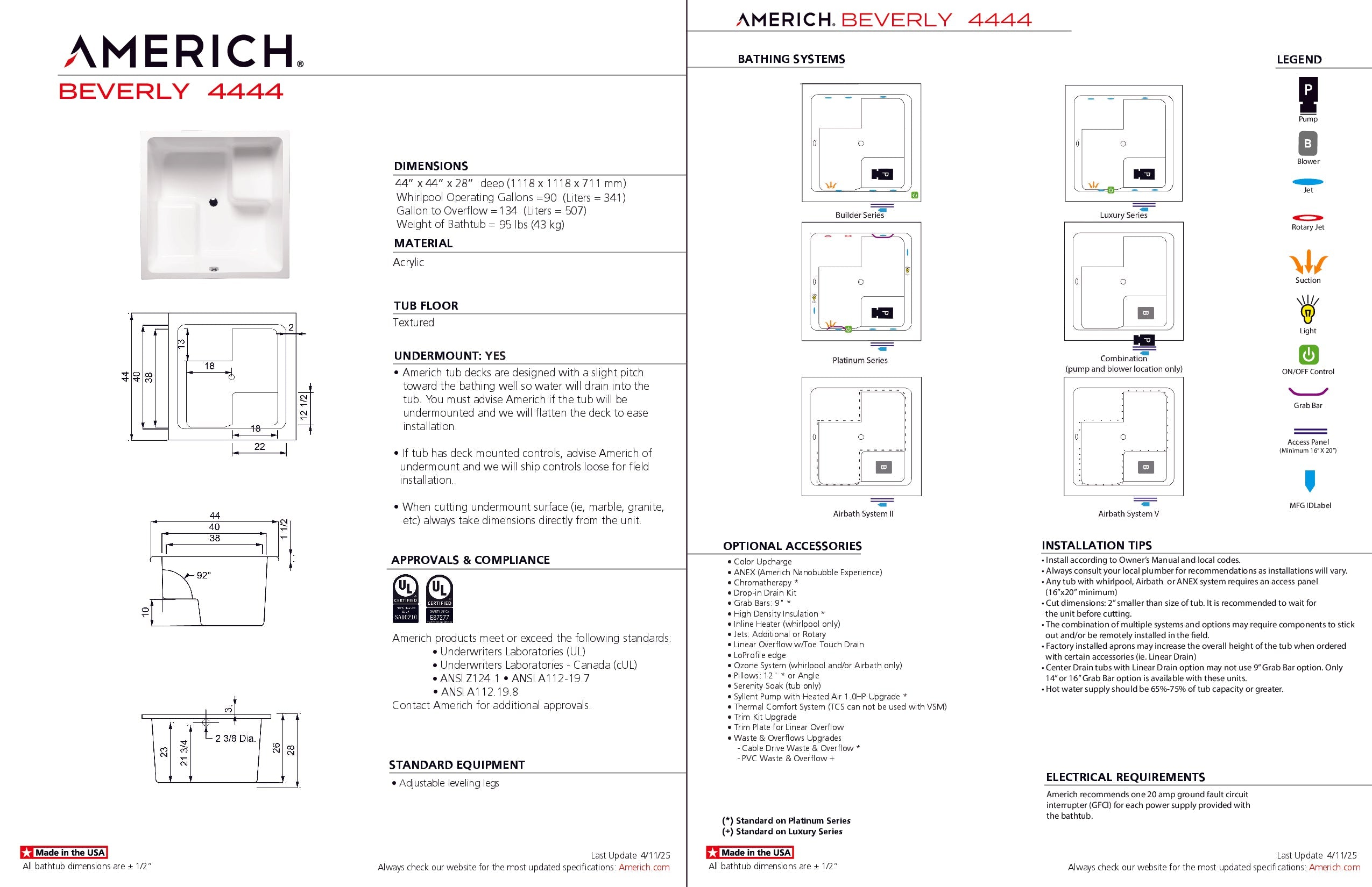 Americh Beverly 4444 - Tub Only Drop-in Bathtub BV4444T-WH