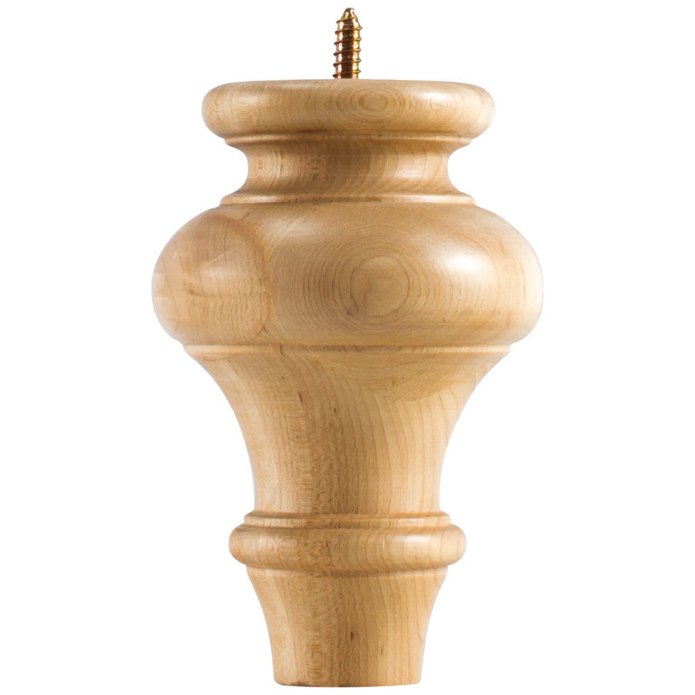 Hardware Resources 4" W x 4" D x 6" H Maple Turned Transitional Bun Foot