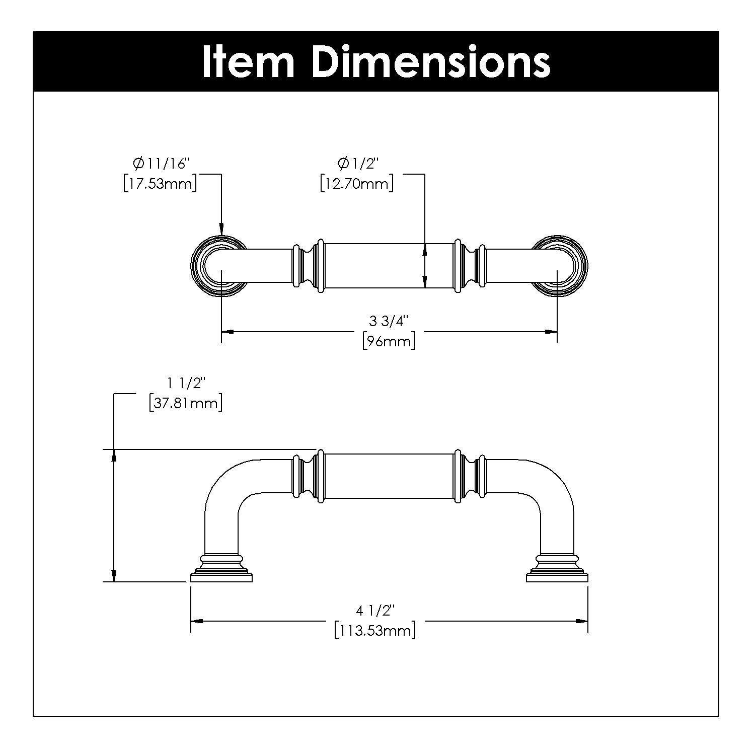 Belwith 3-3/4 Inch (96mm) Center to Center Berkshire Pull (B079920)
