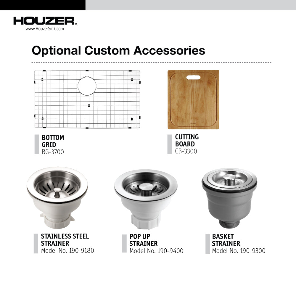 Houzer Bellus 33" Stainless Steel Drop-in Topmount 1-hole Single Bowl Kitchen Sink with Strainer & Grid