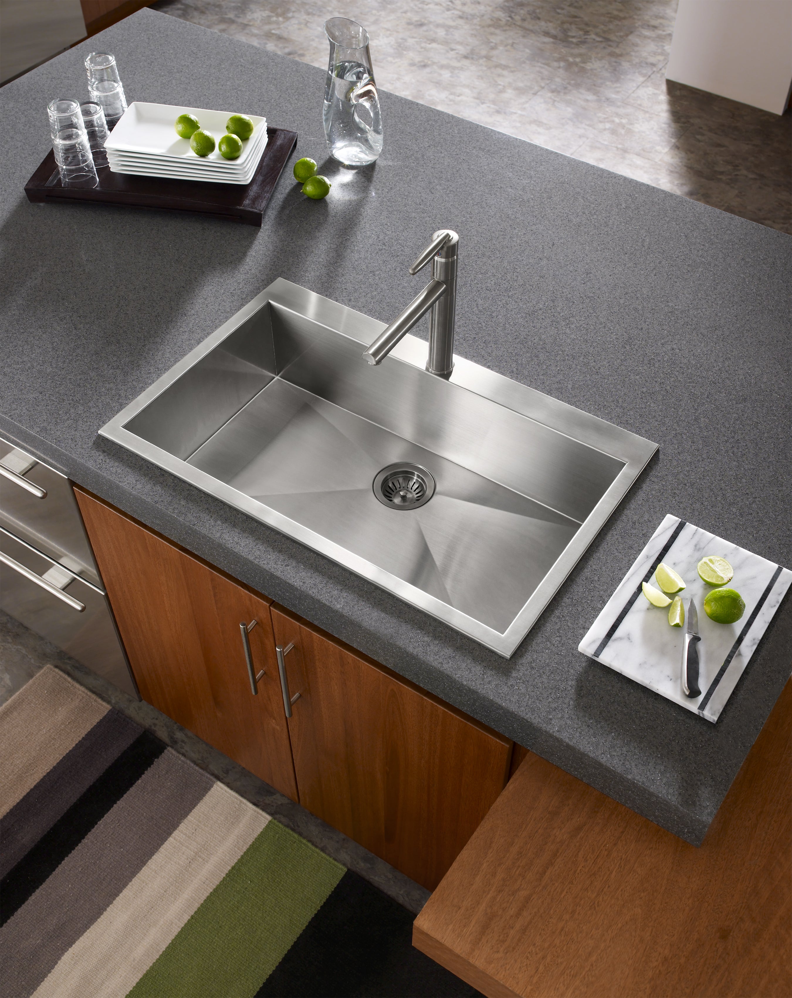 Houzer Bellus 33" Stainless Steel Drop-in Topmount 1-hole Single Bowl Kitchen Sink with Strainer & Grid