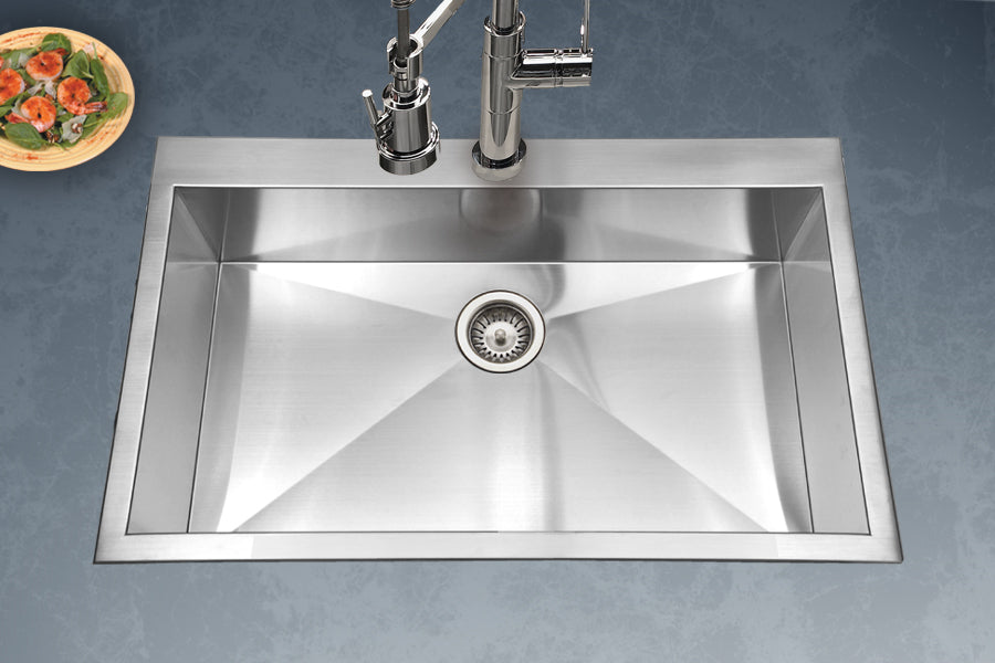 Houzer Bellus 33" Stainless Steel Drop-in Topmount 1-hole Single Bowl Kitchen Sink with Strainer & Grid