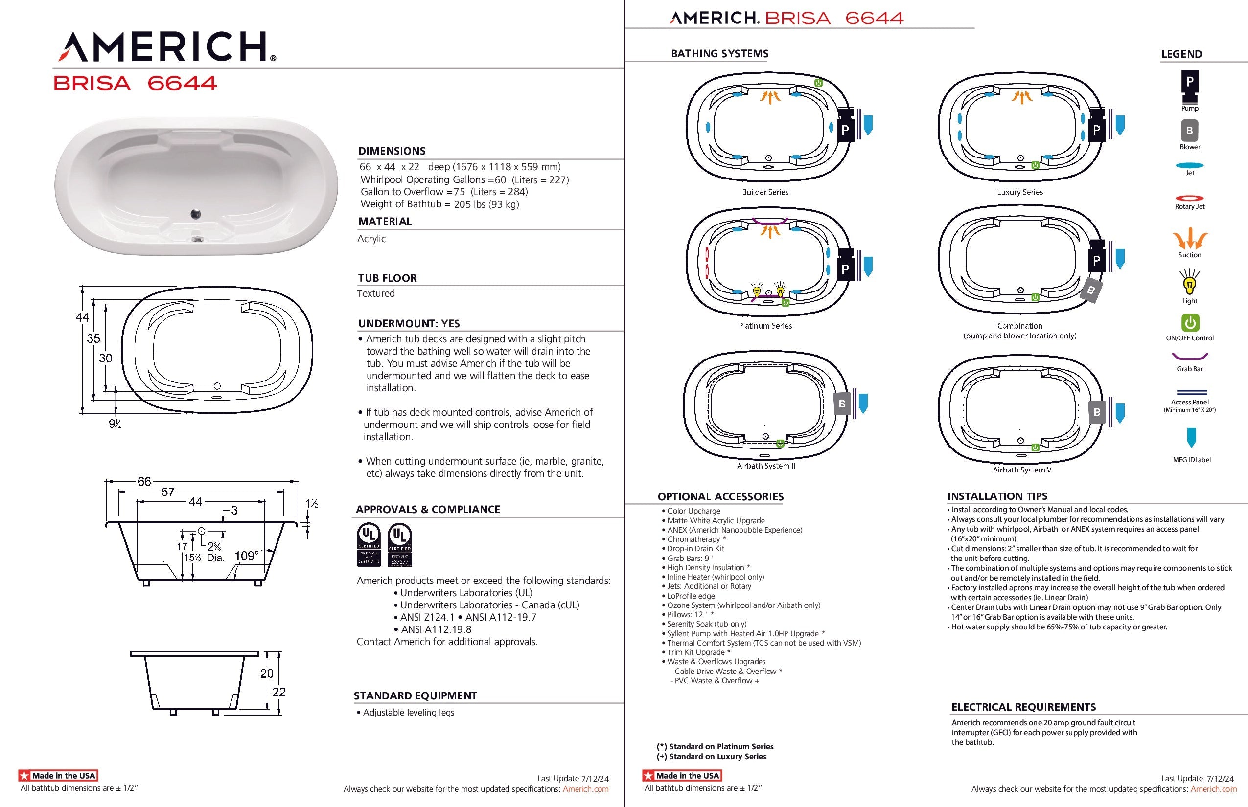 Americh Brisa 6644 - Builder Series Drop-in Bathtub BR6644B-WH