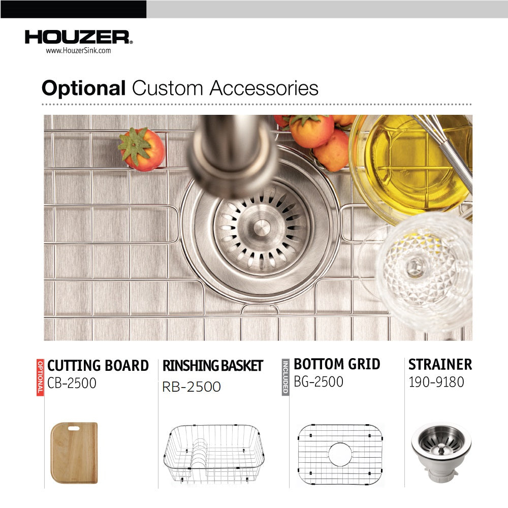 Houzer Belleo 23" Stainless Steel Drop-in Topmount Single Bowl Kitchen Sink with Strainer & Grid