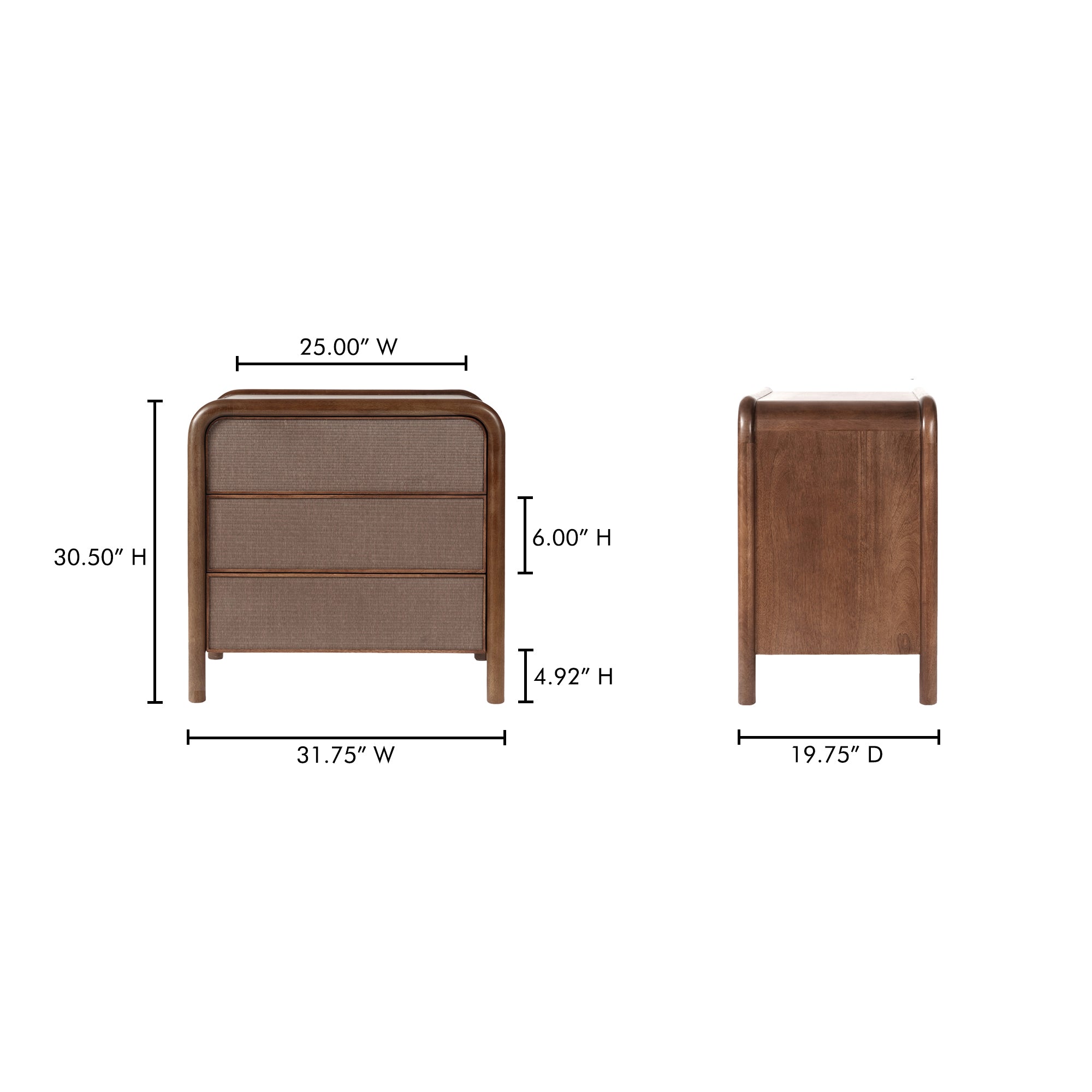 Moes Rye 3 Drawer Nightstand Warm Brown BZ-1143-03