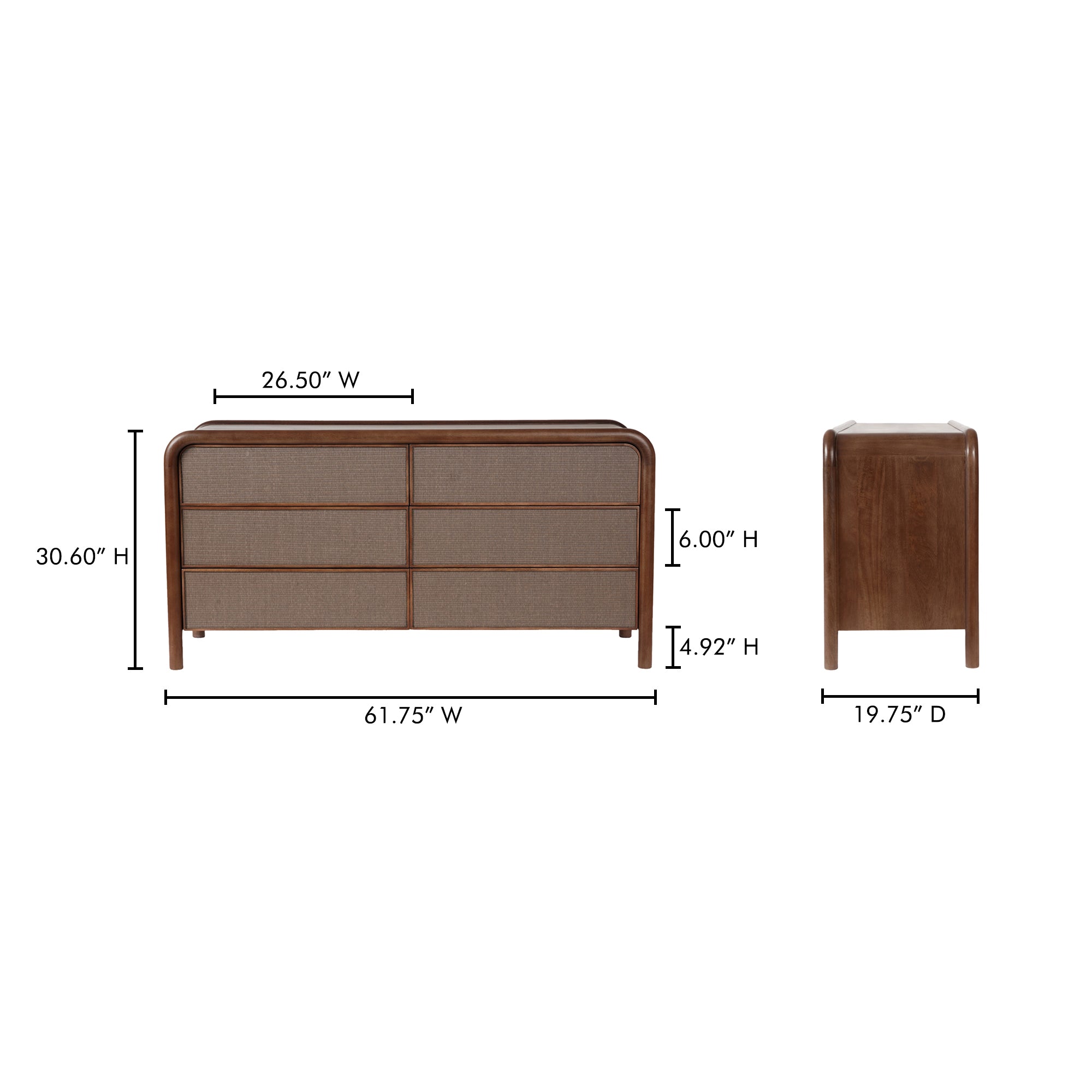 Moes Rye 6 Drawer Dresser Warm Brown BZ-1144-03