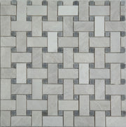 Basketweave Mosaic Alaska White With Grey Dot Marble Polished