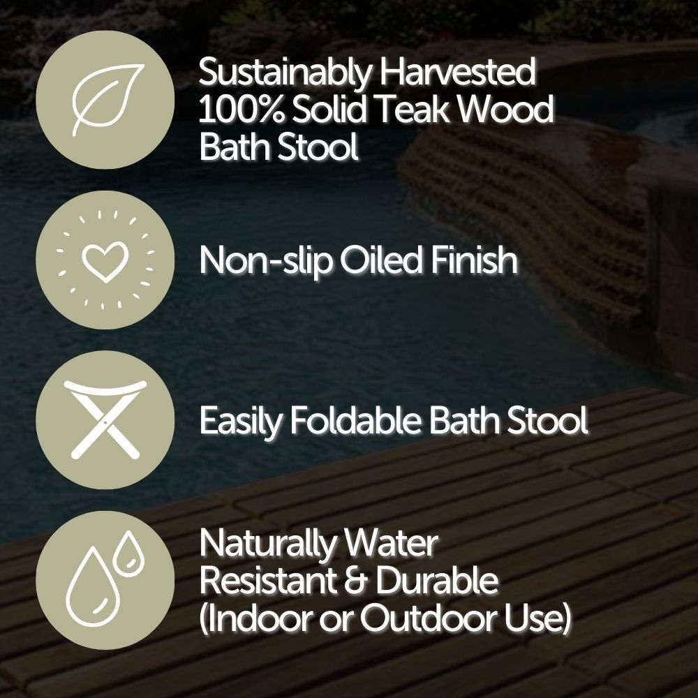 Winchester Teak Shower and Bath Folding Stool with Horizontal Slats