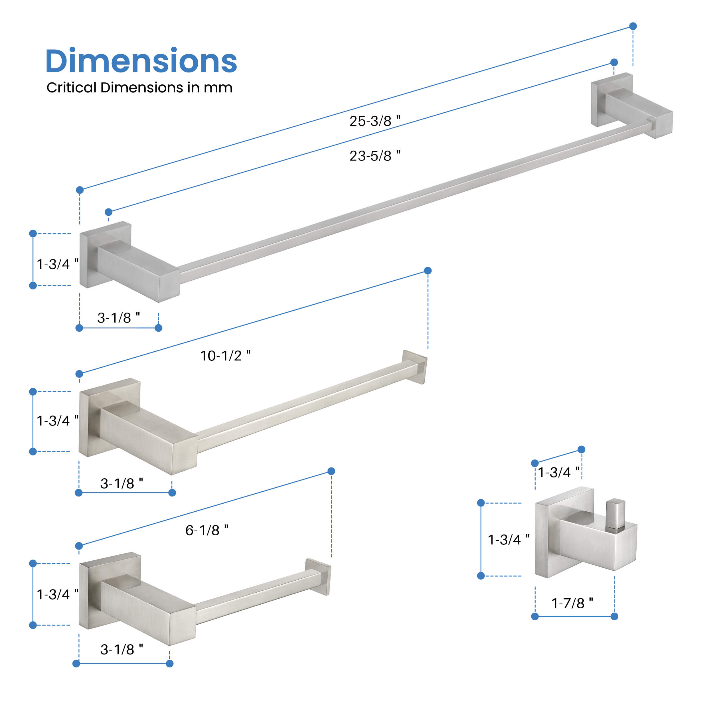 Quadra 4 Piece Bathroom Hardware Set