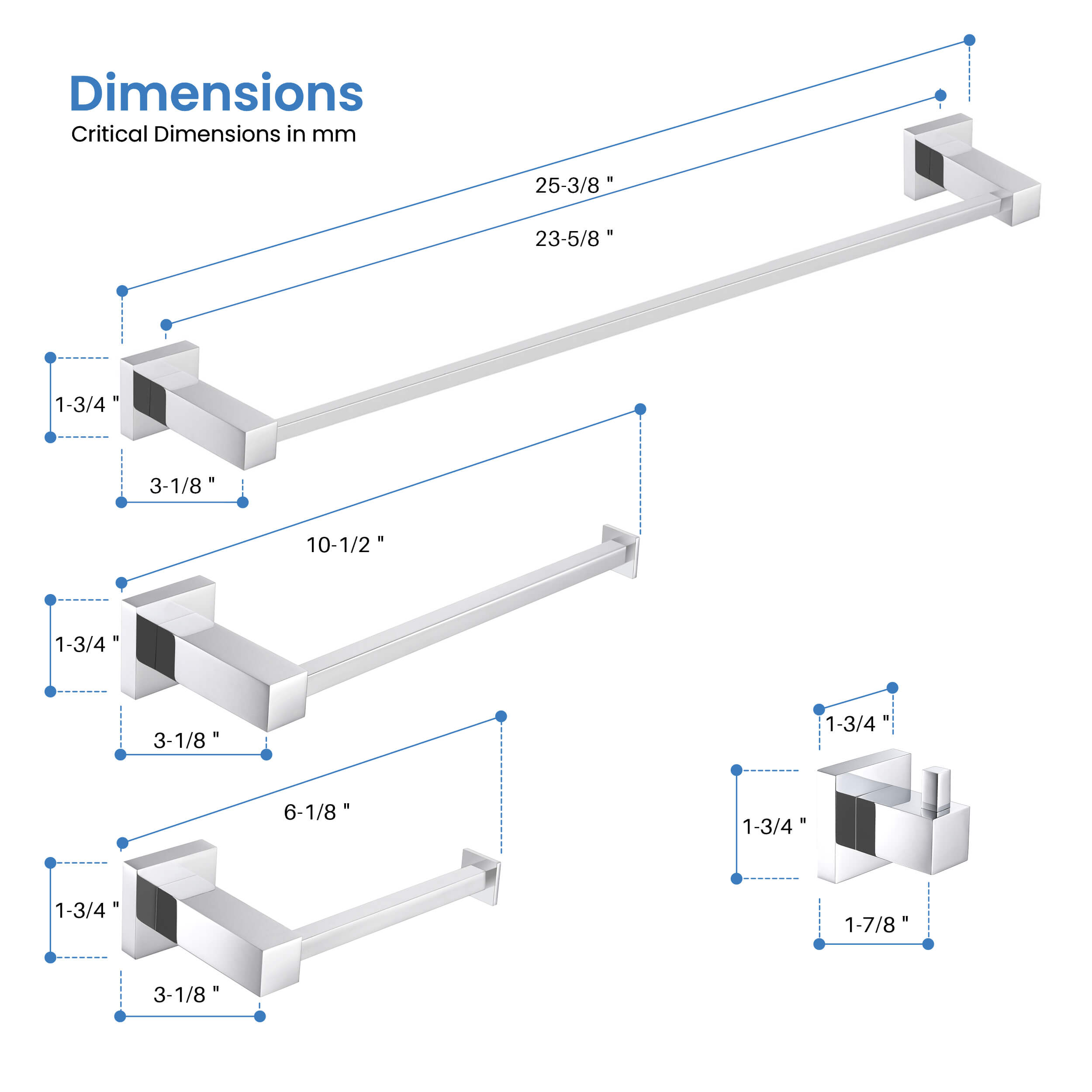 Quadra 4 Piece Bathroom Hardware Set