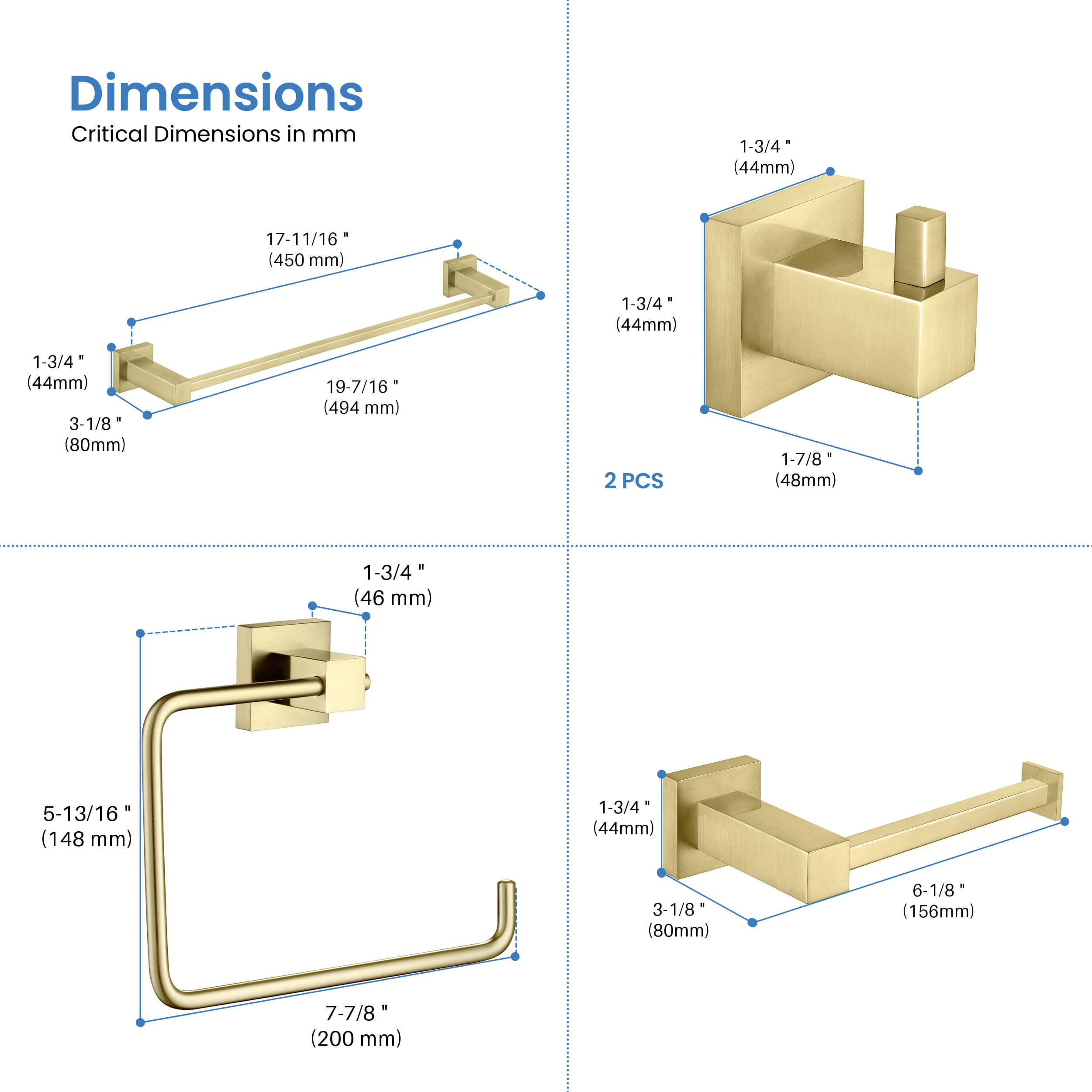 Quadra 5-Piece Bathroom Hardware Set - C-CBA15-5-1