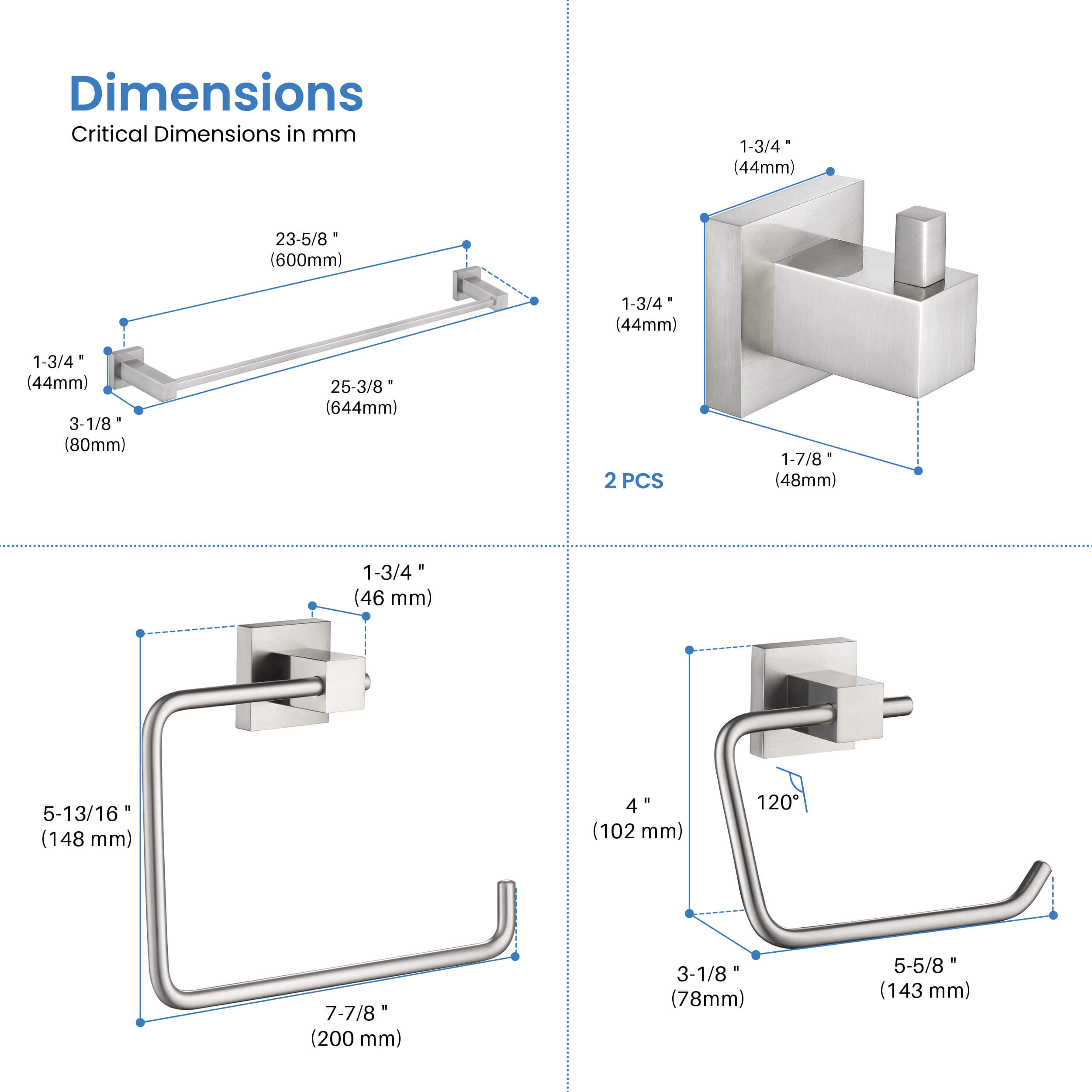 Quadra 5-Piece Bathroom Hardware Set 3