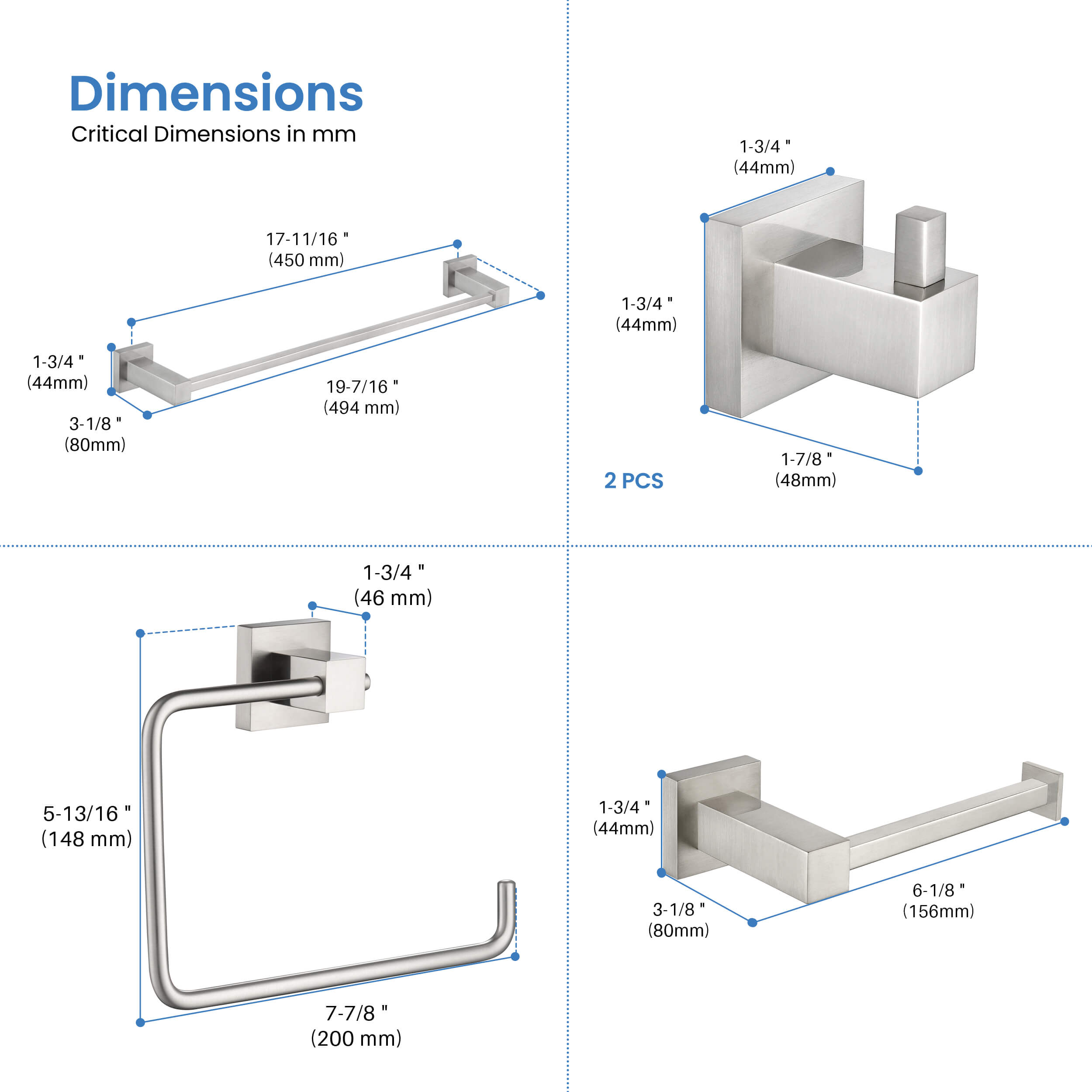 Quadra 5-Piece Bathroom Hardware Set - C-CBA15-5-1