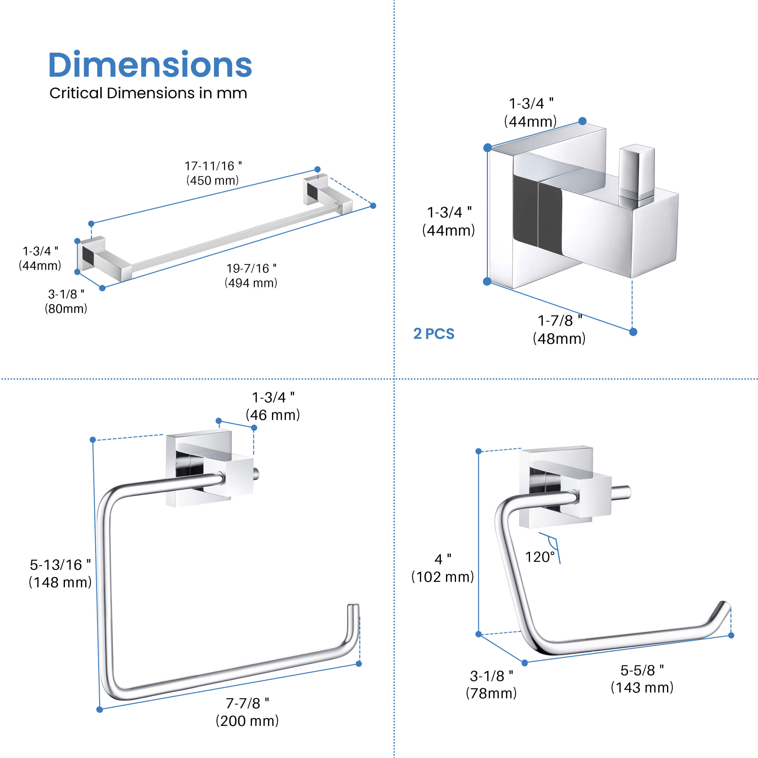 Quadra 5-Piece Bathroom Hardware Set - C-CBA15-5-1