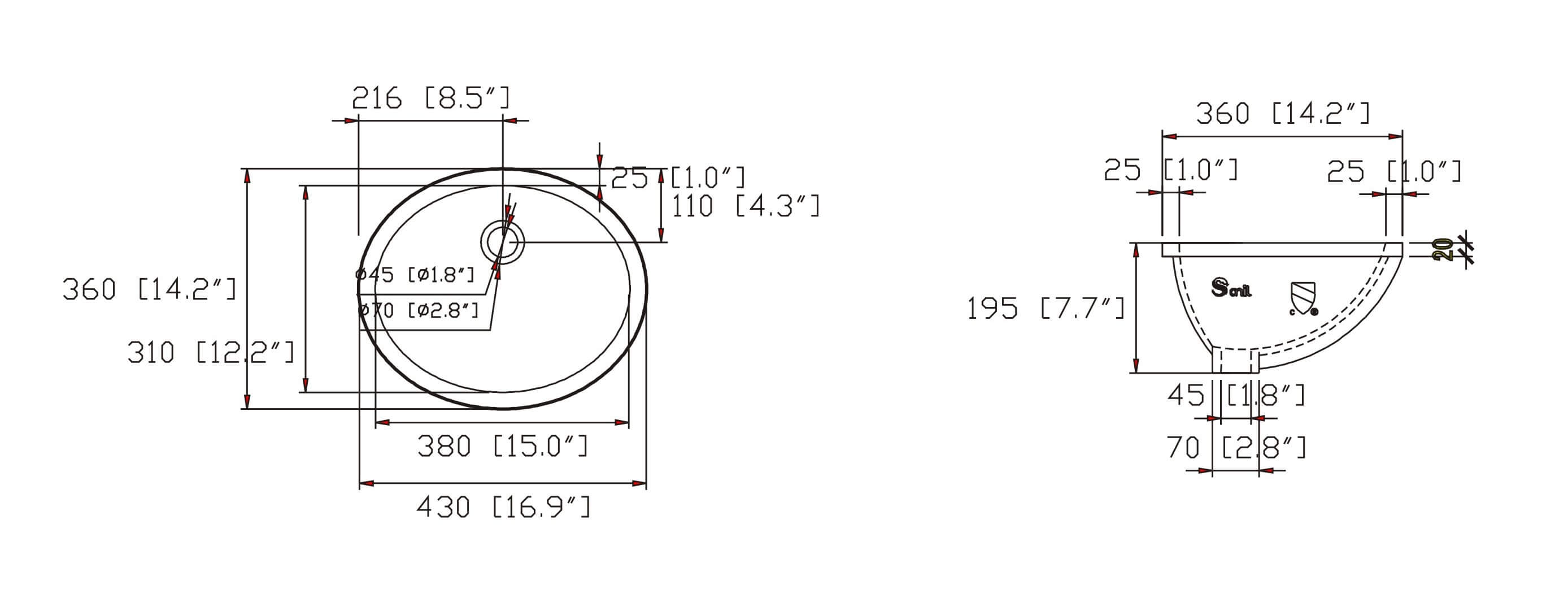 Undercounter Basin -Biscuit 17" X 14" Oval - C09 1714B