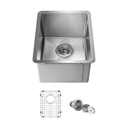 14" Handcrafted Undermount Single Bowl 16 gauge Stainless Steel Kitchen Sink