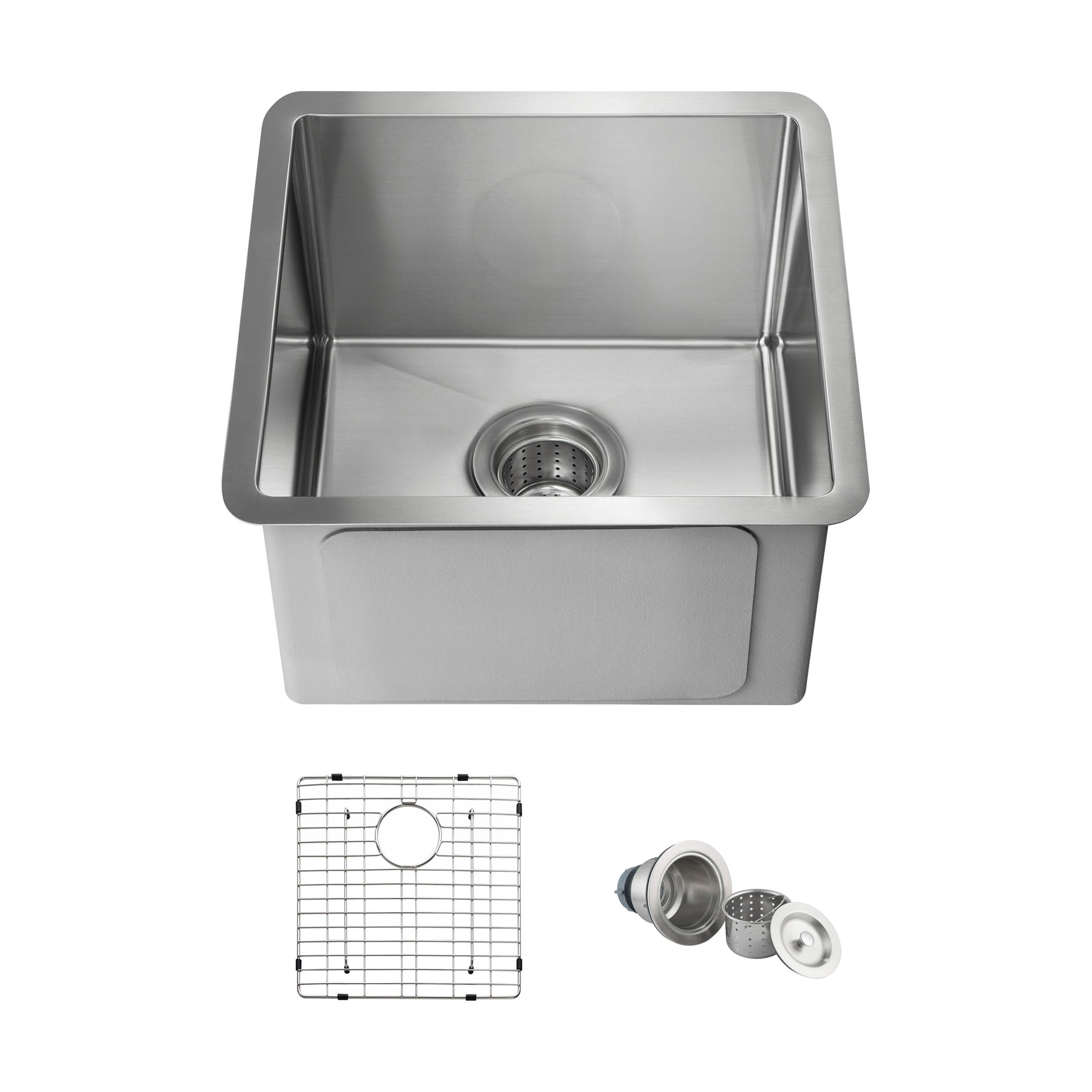 16" Handcrafted Undermount Single Bowl 16 gauge Stainless Steel Kitchen Sink