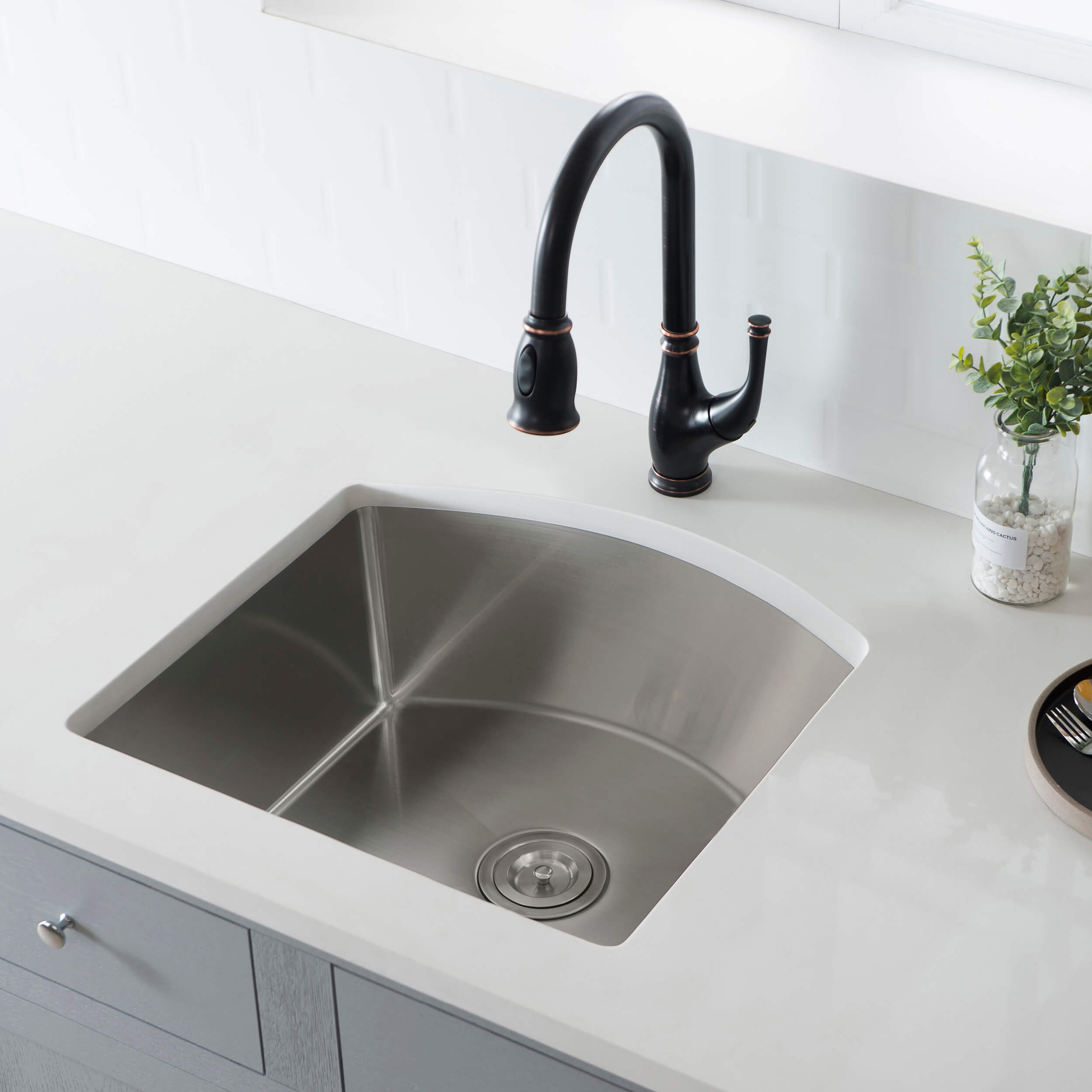22" Handcrafted Undermount Single Bowl 16 gauge Stainless Steel D Shape Kitchen Sink