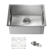 23" Handcrafted Undermount Single Bowl 16 gauge Stainless Steel Kitchen Sink