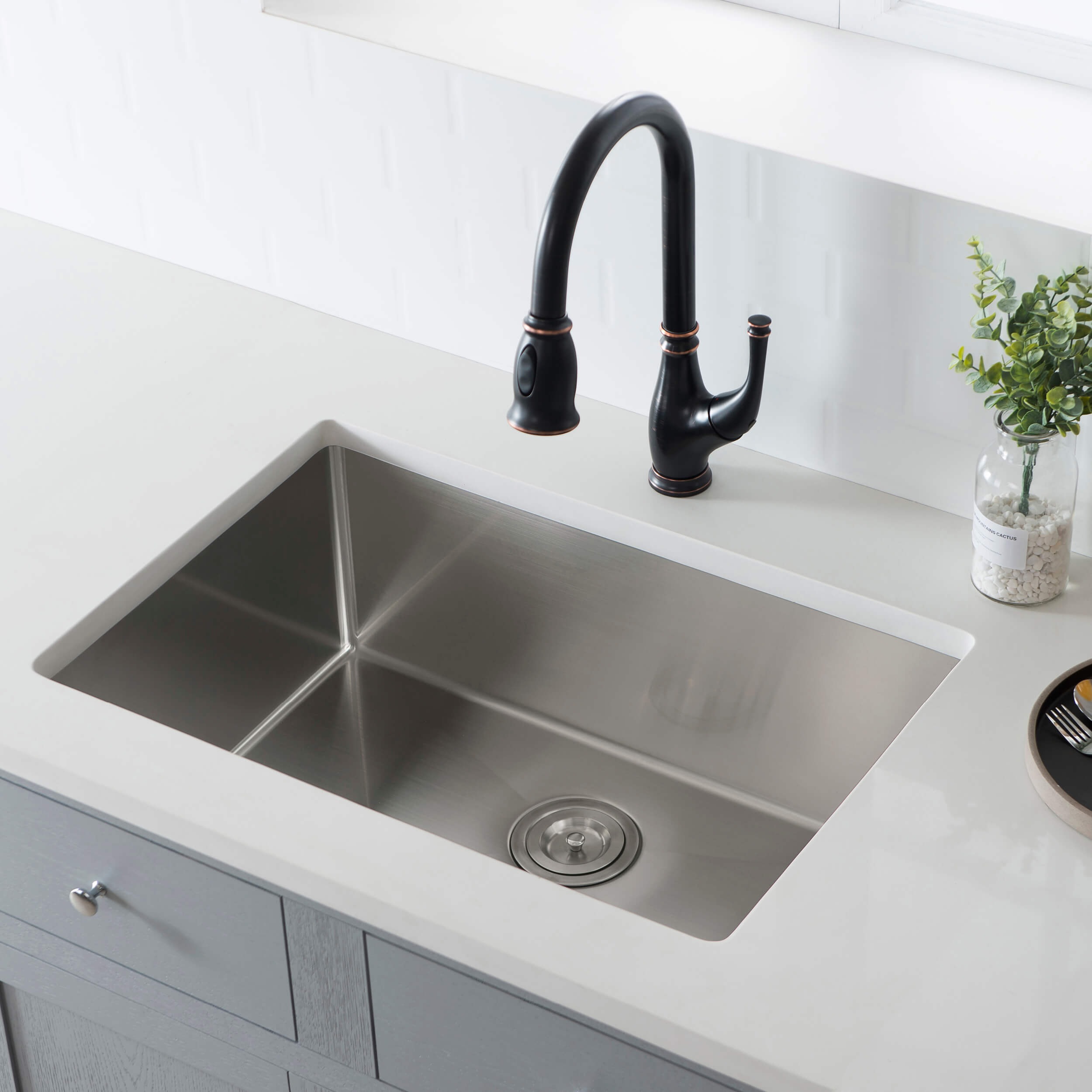 26" Handcrafted Undermount Single Bowl 16 gauge Stainless Steel Kitchen Sink